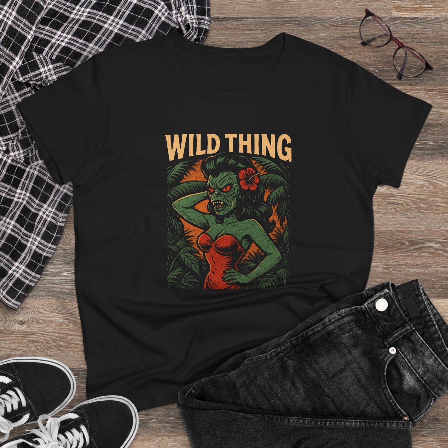 Wild Thing Rockabilly Monster Girl Tropical Kustom Kulture Womens T-Shirt - Retro Au Go Go