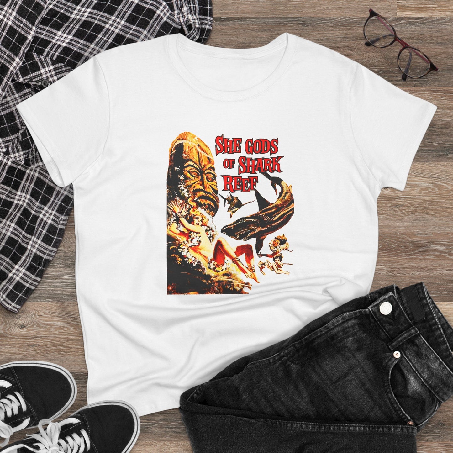She Gods Of Shark Reef Womens T-shirt - Retro Au Go Go