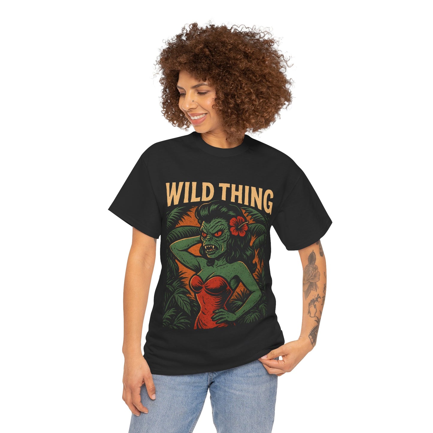 Wild Thing Rockabilly Monster Girl Tropical Kustom Kulture T-Shirt - Retro Au Go Go