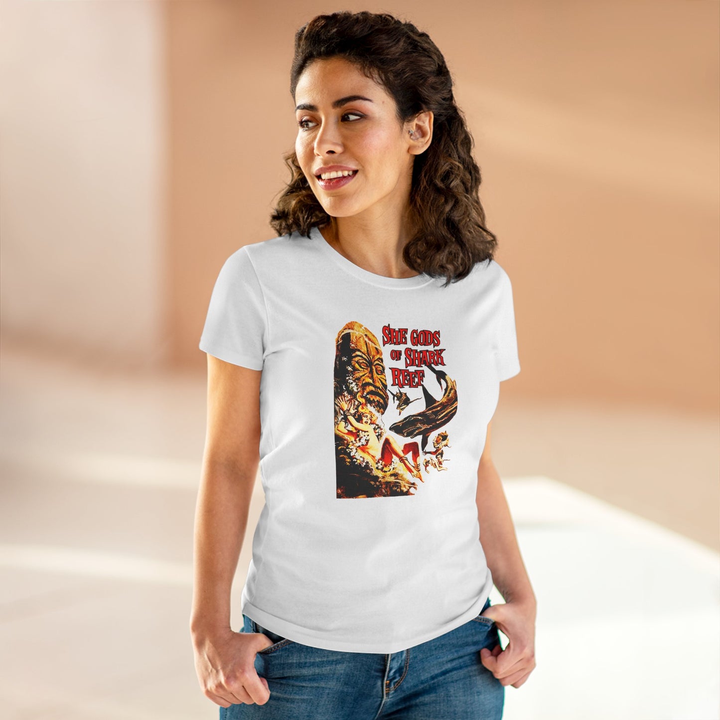 She Gods Of Shark Reef Womens T-shirt - Retro Au Go Go