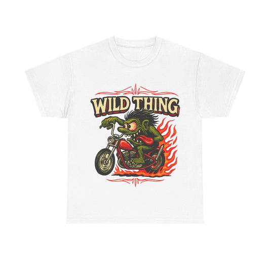Wild Thing – Fire - Breathing Greaser Biker from Hell’s Highway T-Shirt - Retro Au Go Go