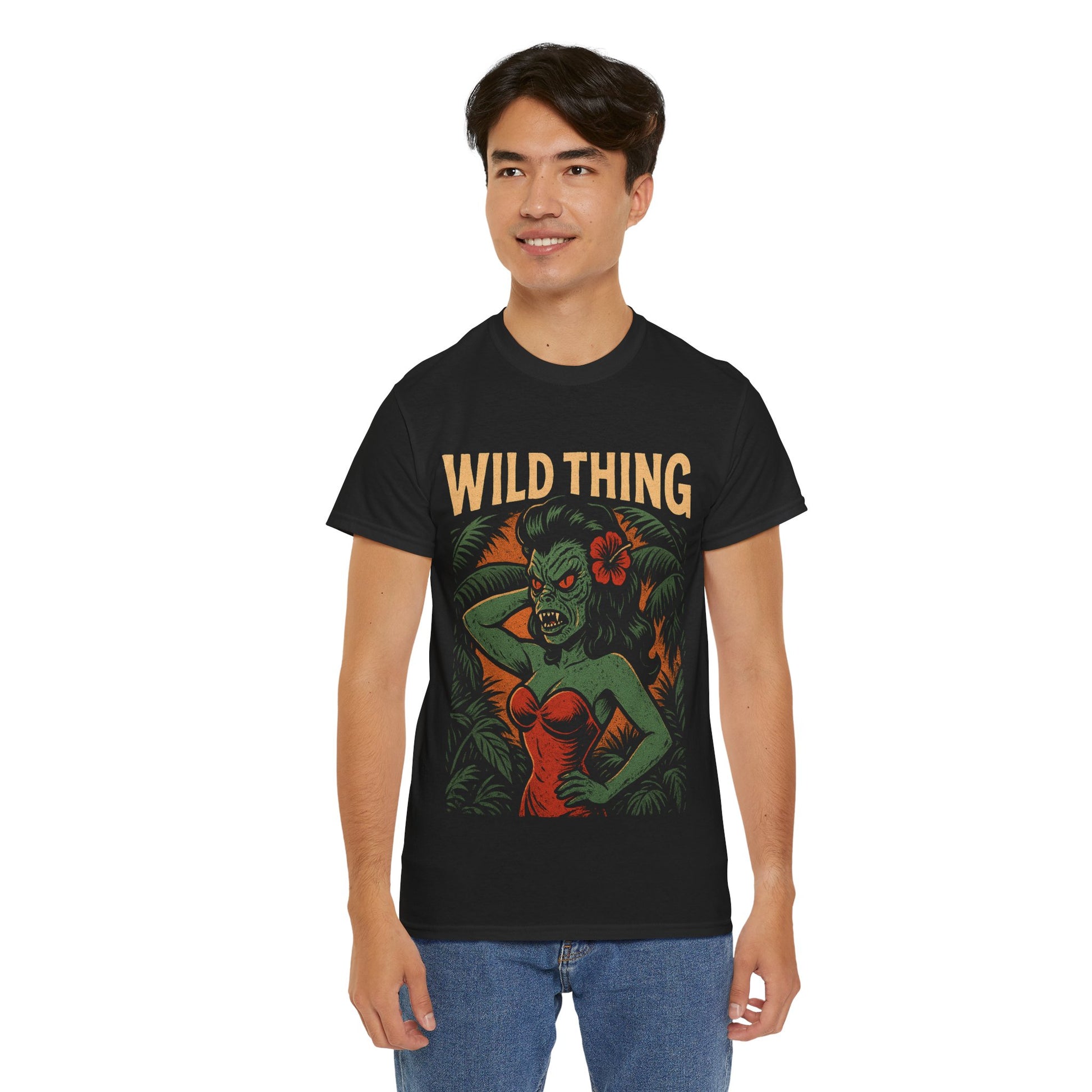 Wild Thing Rockabilly Monster Girl Tropical Kustom Kulture T-Shirt - Retro Au Go Go