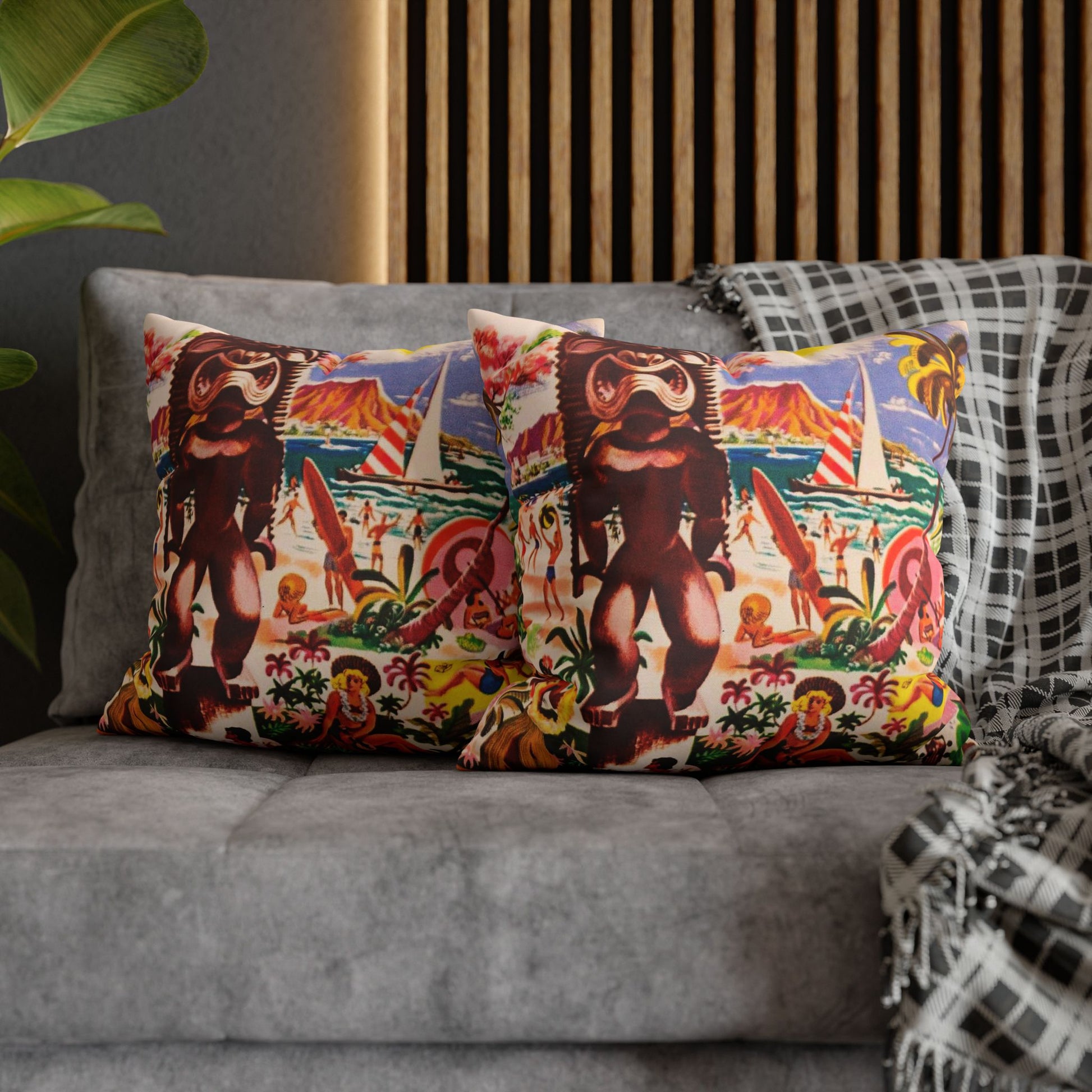 Vintage Island Tiki Hawaiian Cushion Cover - Retro Au Go Go