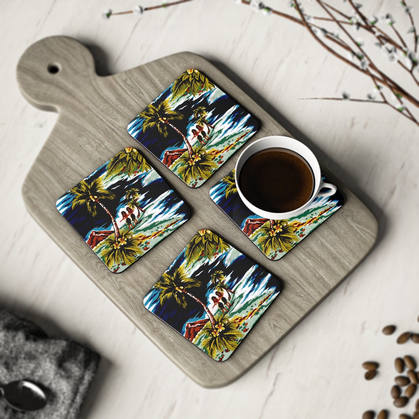 Twin Hula Girls Coaster Set - Retro Au Go Go