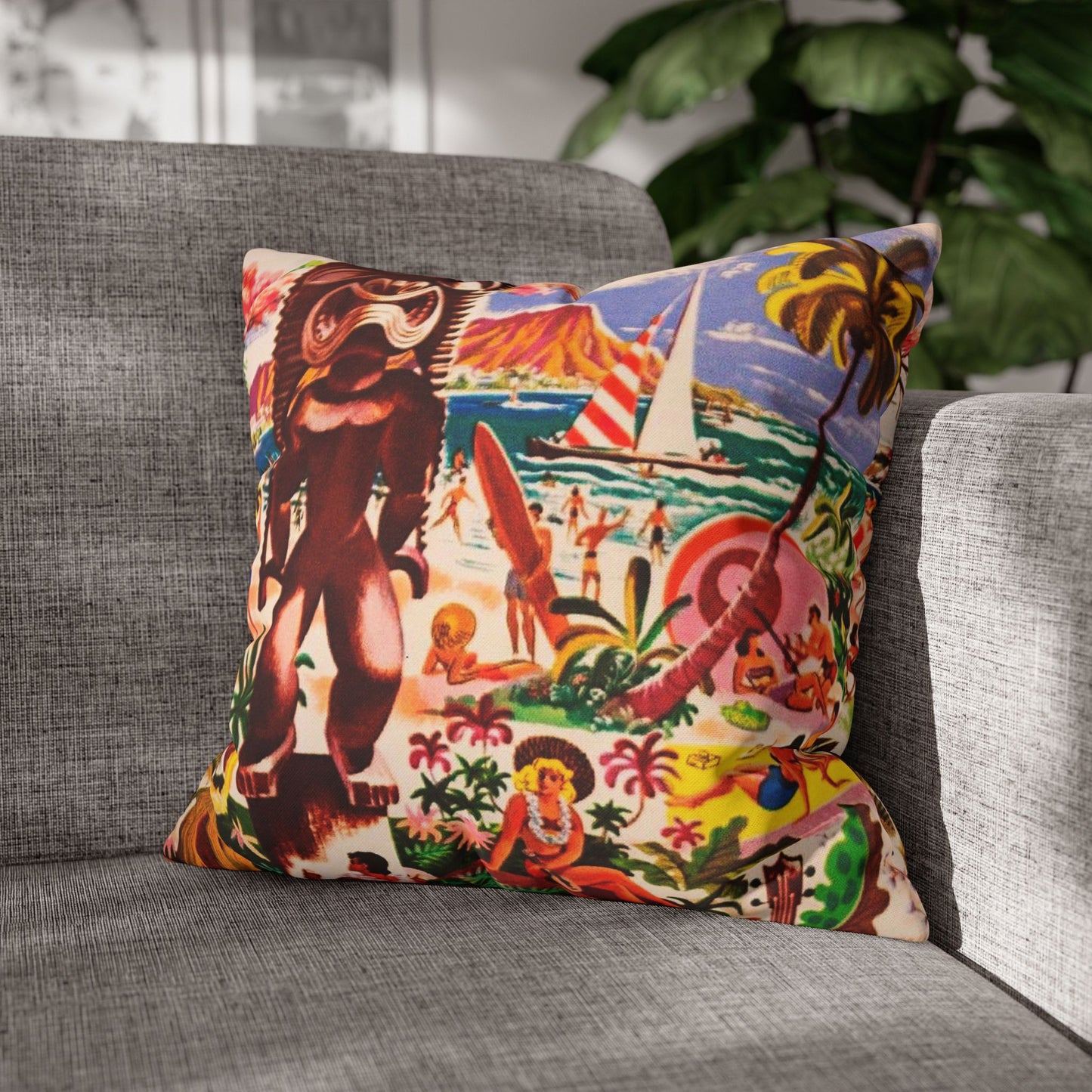 Vintage Island Tiki Hawaiian Cushion Cover - Retro Au Go Go