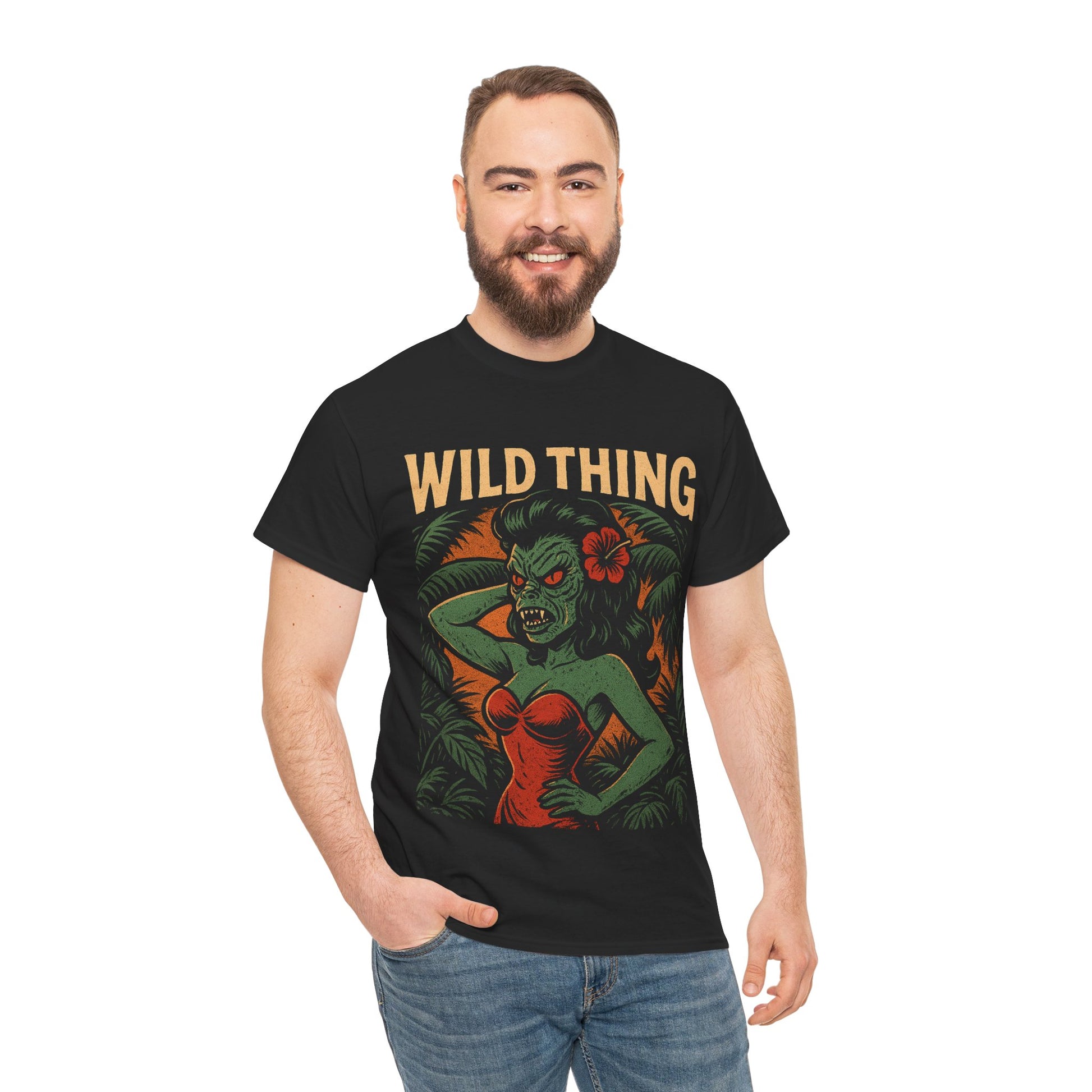 Wild Thing Rockabilly Monster Girl Tropical Kustom Kulture T-Shirt - Retro Au Go Go
