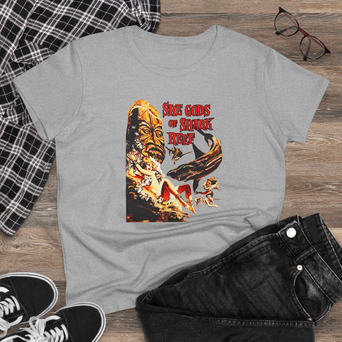 She Gods Of Shark Reef Womens T-shirt - Retro Au Go Go