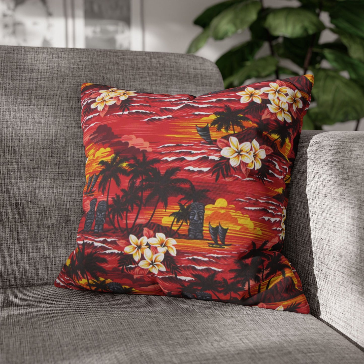 Red Tiki Hawaiian Cushion Cover - Retro Au Go Go