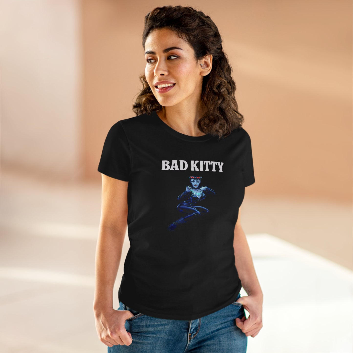 Bad Kitty Cat Woman Womens T Shirt