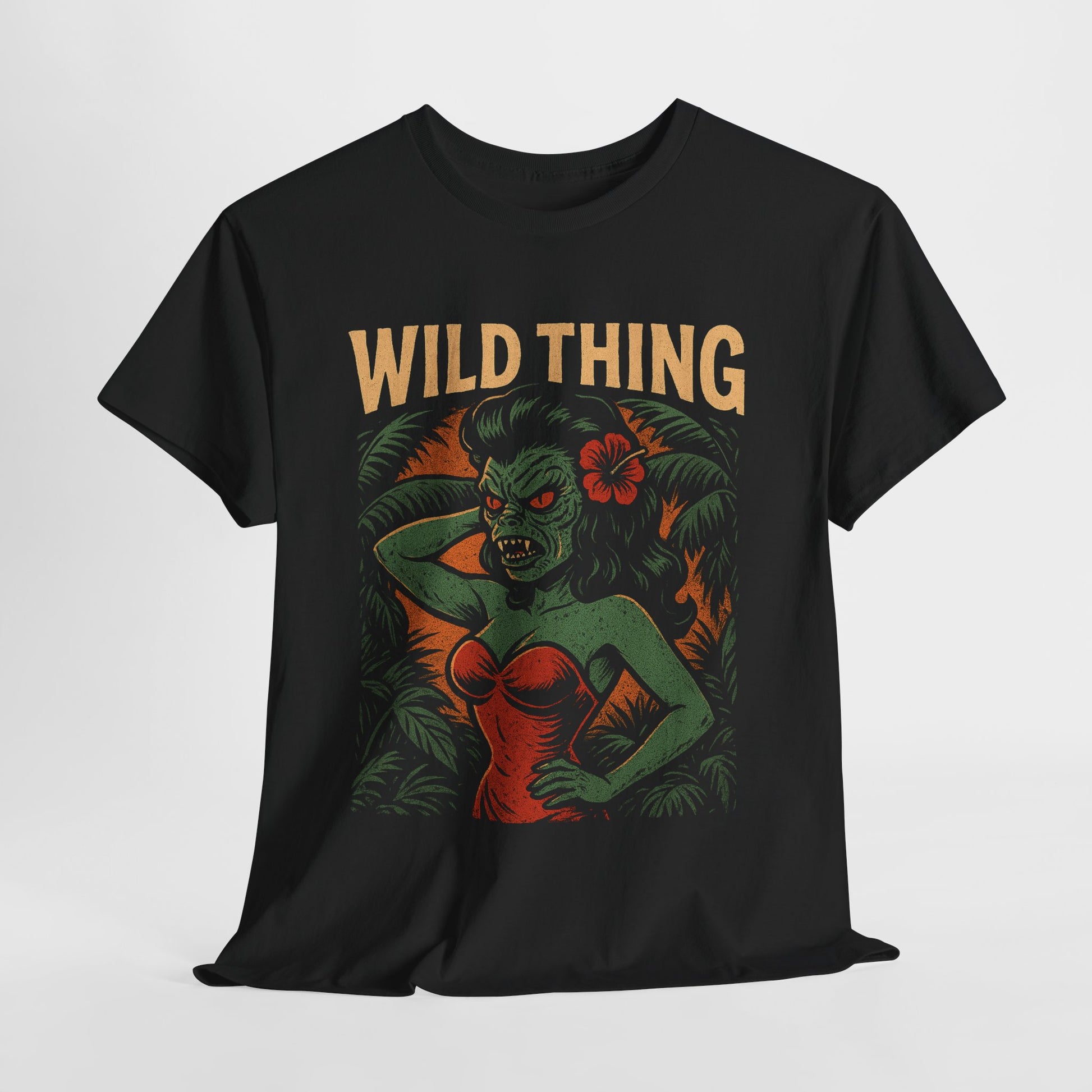 Wild Thing Rockabilly Monster Girl Tropical Kustom Kulture T-Shirt - Retro Au Go Go