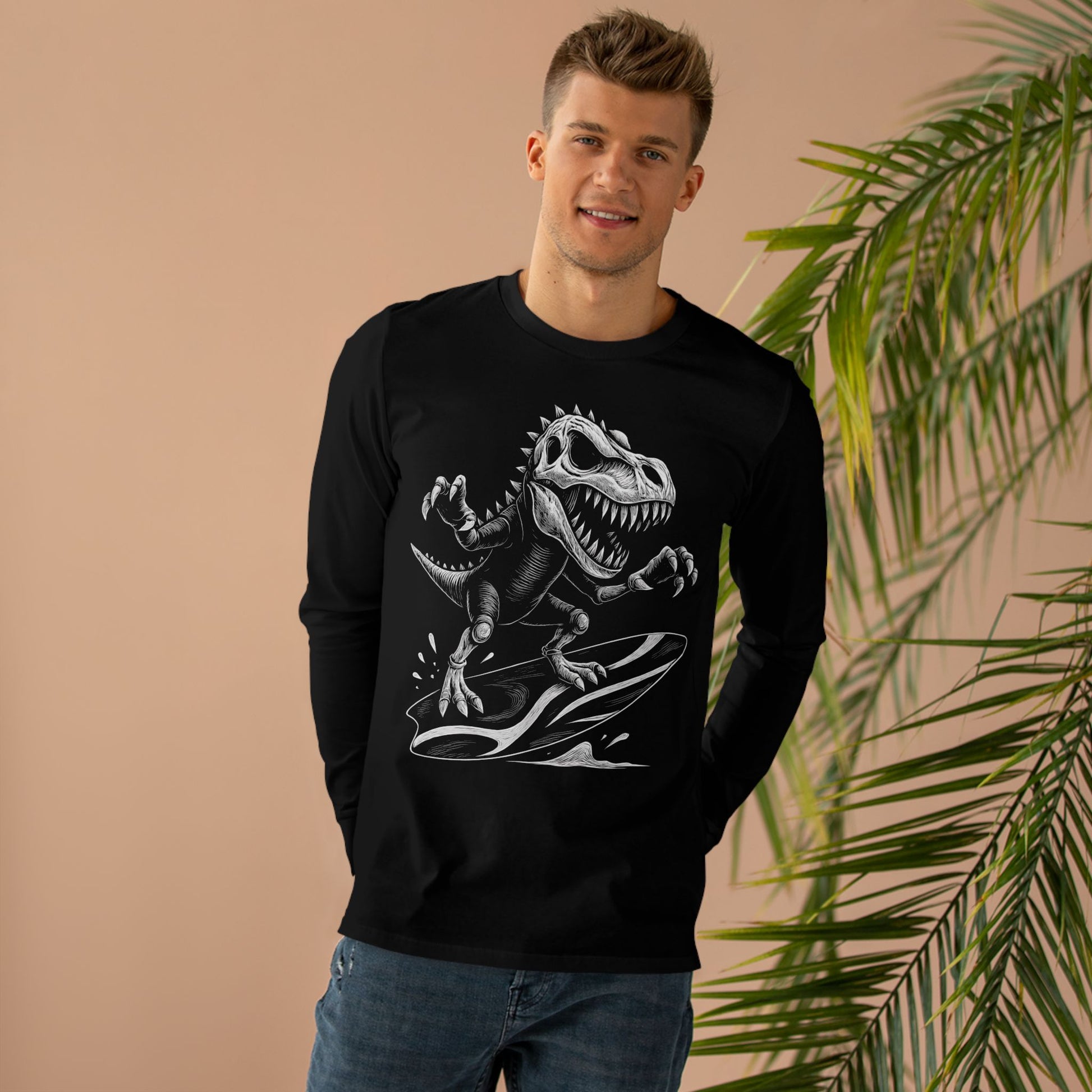 Surfing T - Rex Long Sleeve T-Shirt - Retro Au Go Go