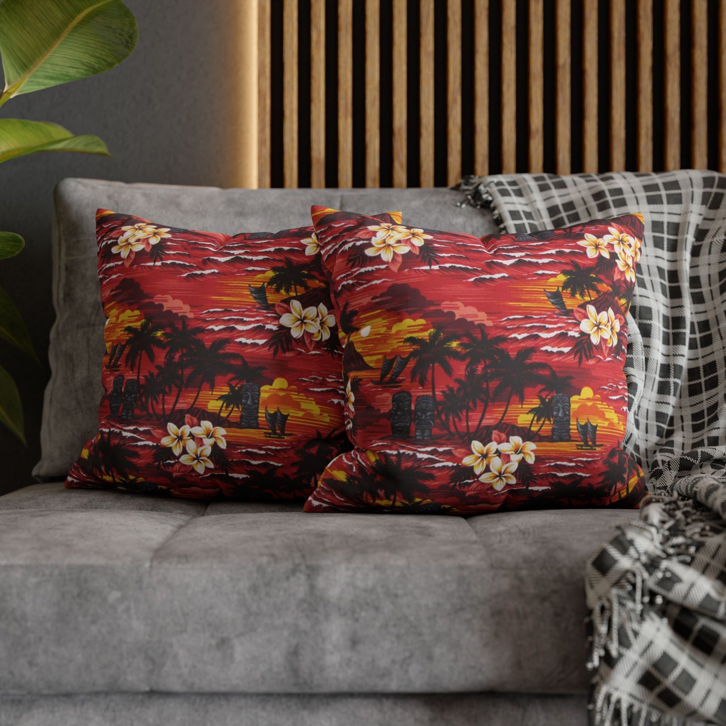 Red Tiki Hawaiian Cushion Cover - Retro Au Go Go
