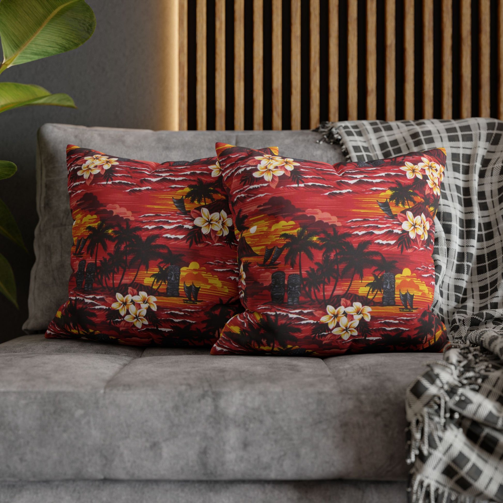 Red Tiki Hawaiian Cushion Cover - Retro Au Go Go