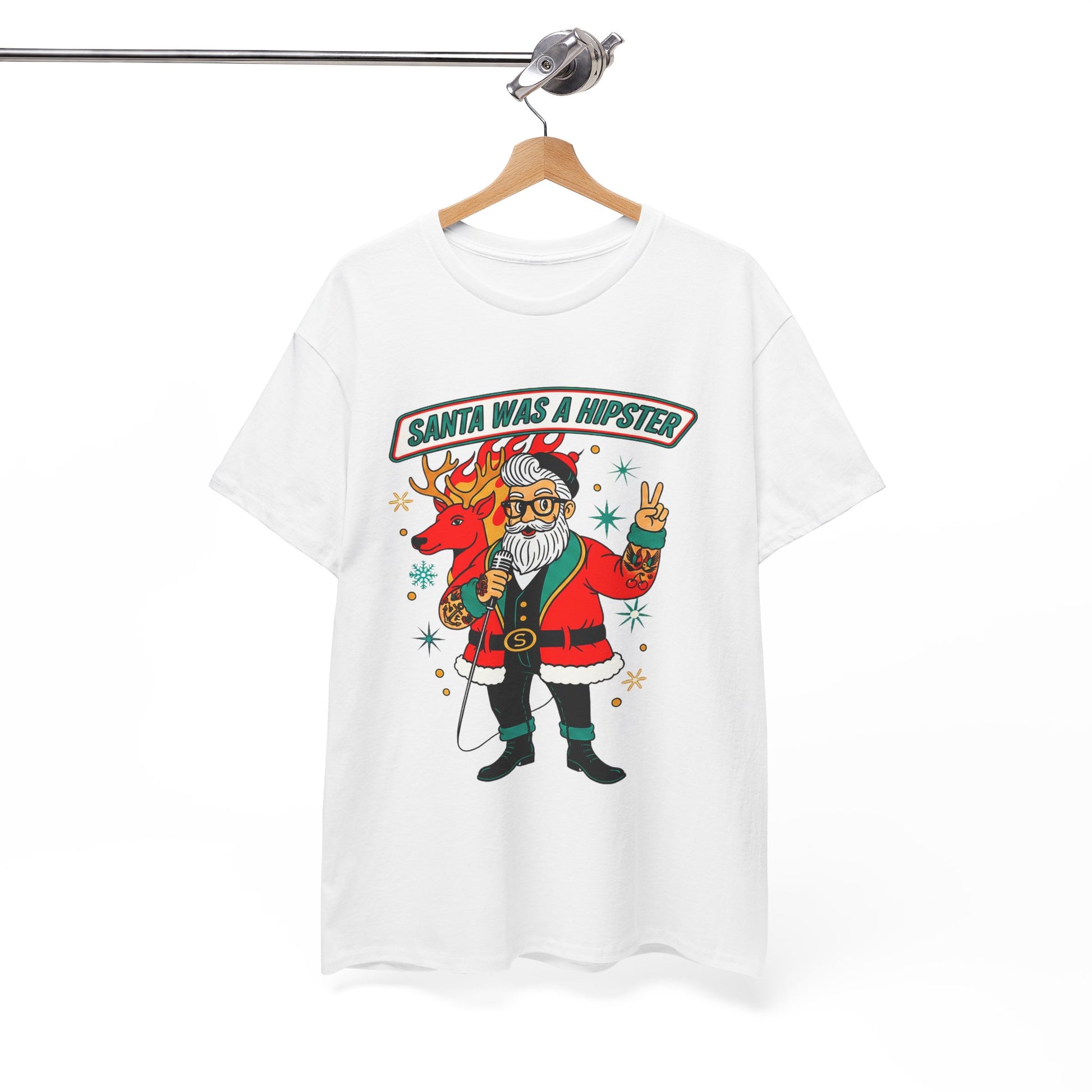 Santa Was A Hipster Christmas T-shirt - Retro Au Go Go
