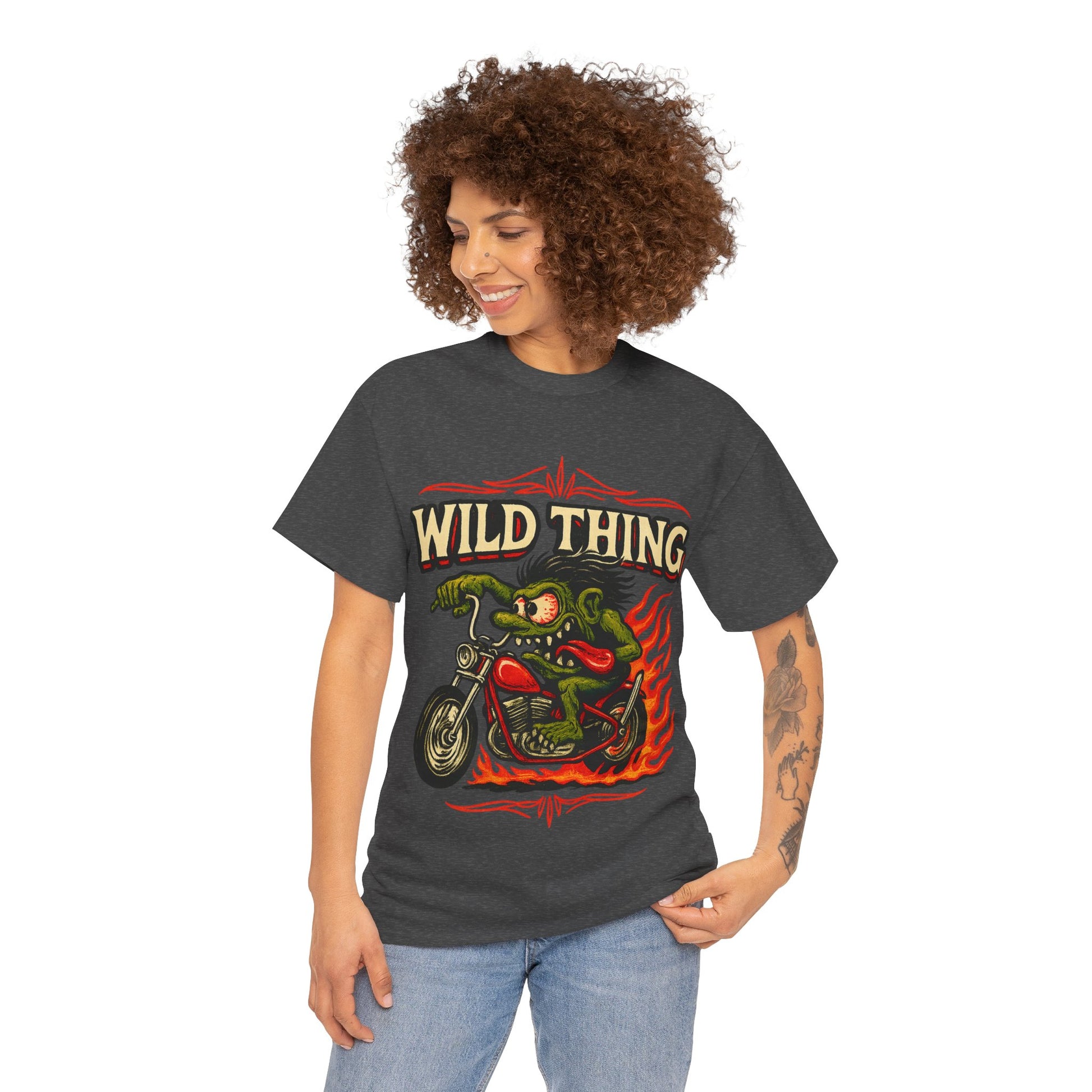 Wild Thing – Fire - Breathing Greaser Biker from Hell’s Highway T-Shirt - Retro Au Go Go
