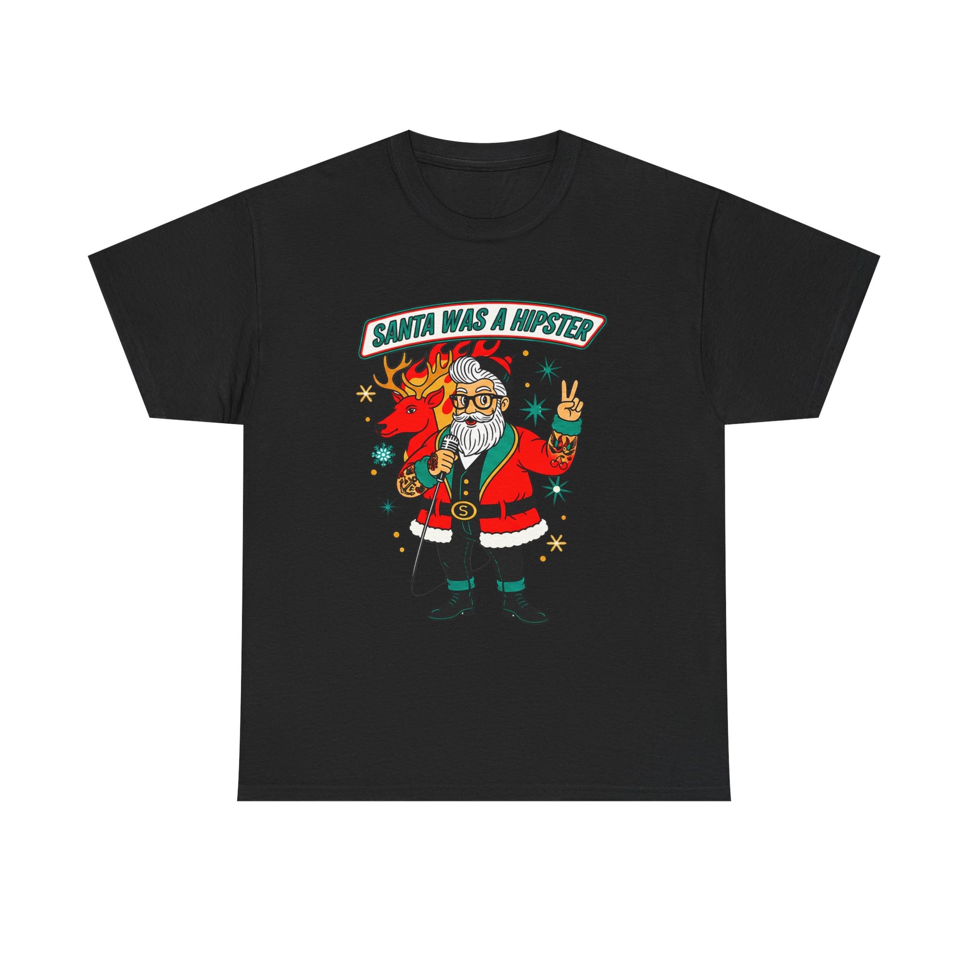 Santa Was A Hipster Christmas T-shirt - Retro Au Go Go