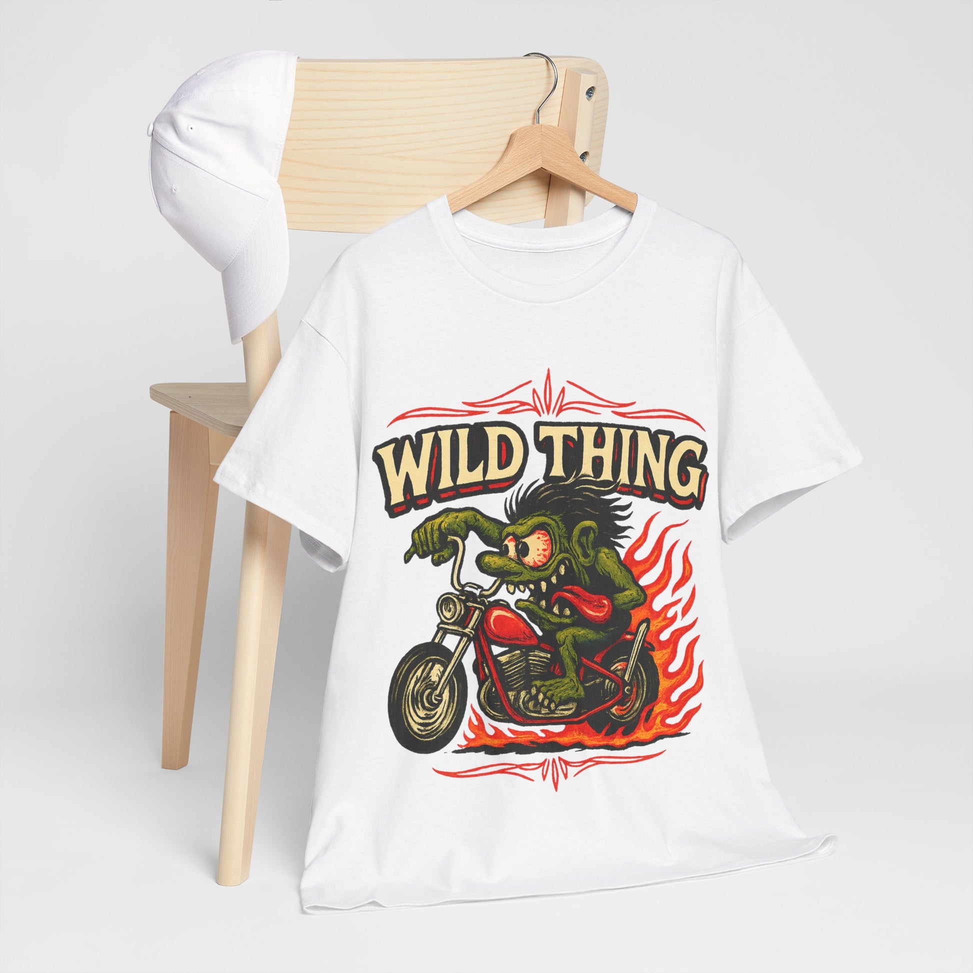 Wild Thing – Fire - Breathing Greaser Biker from Hell’s Highway T-Shirt - Retro Au Go Go
