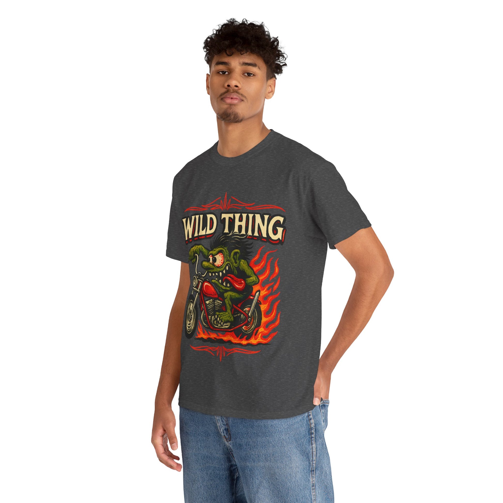 Wild Thing – Fire - Breathing Greaser Biker from Hell’s Highway T-Shirt - Retro Au Go Go