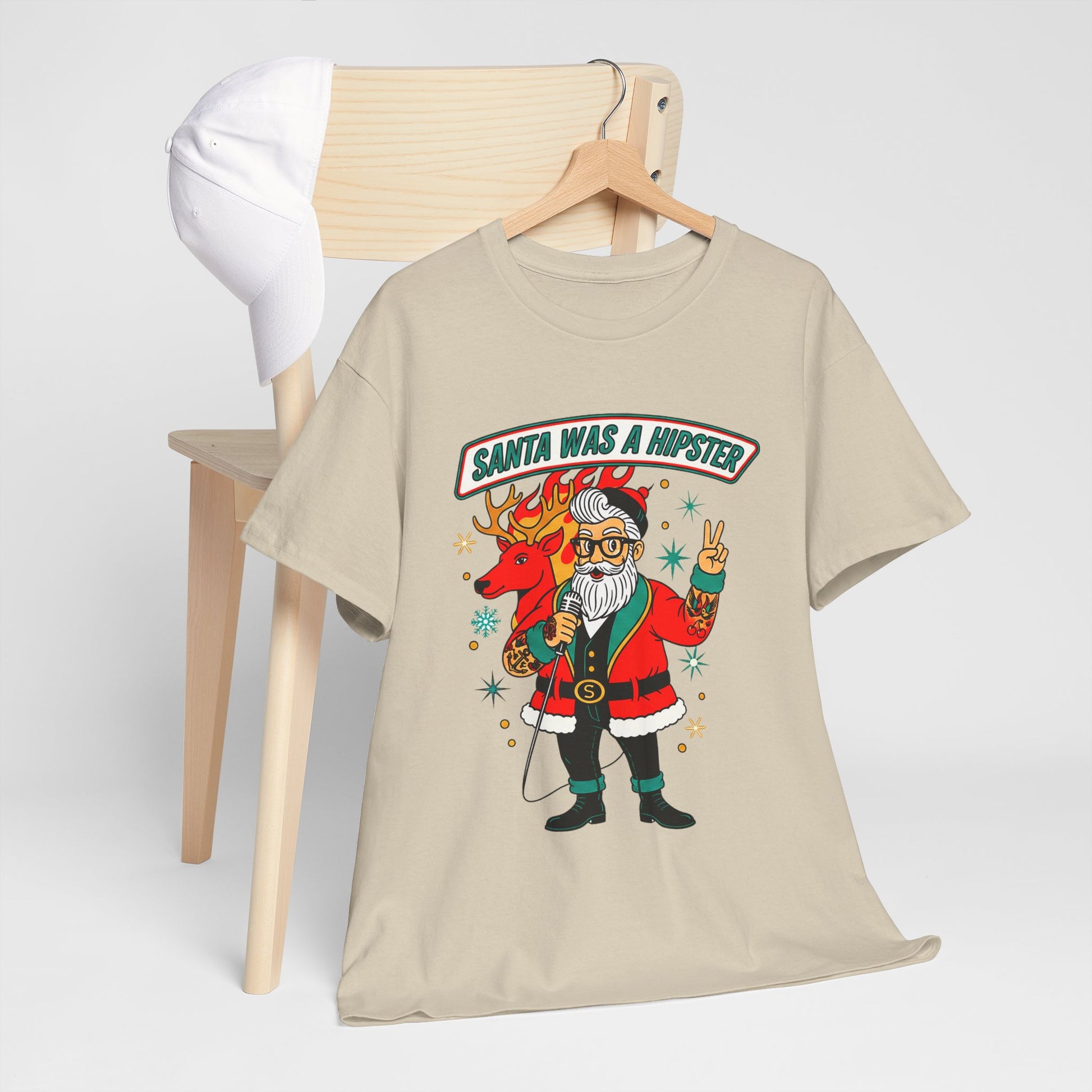 Santa Was A Hipster Christmas T-shirt - Retro Au Go Go