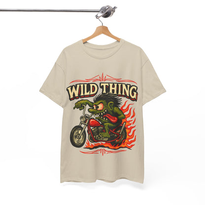 Wild Thing – Fire - Breathing Greaser Biker from Hell’s Highway T-Shirt - Retro Au Go Go