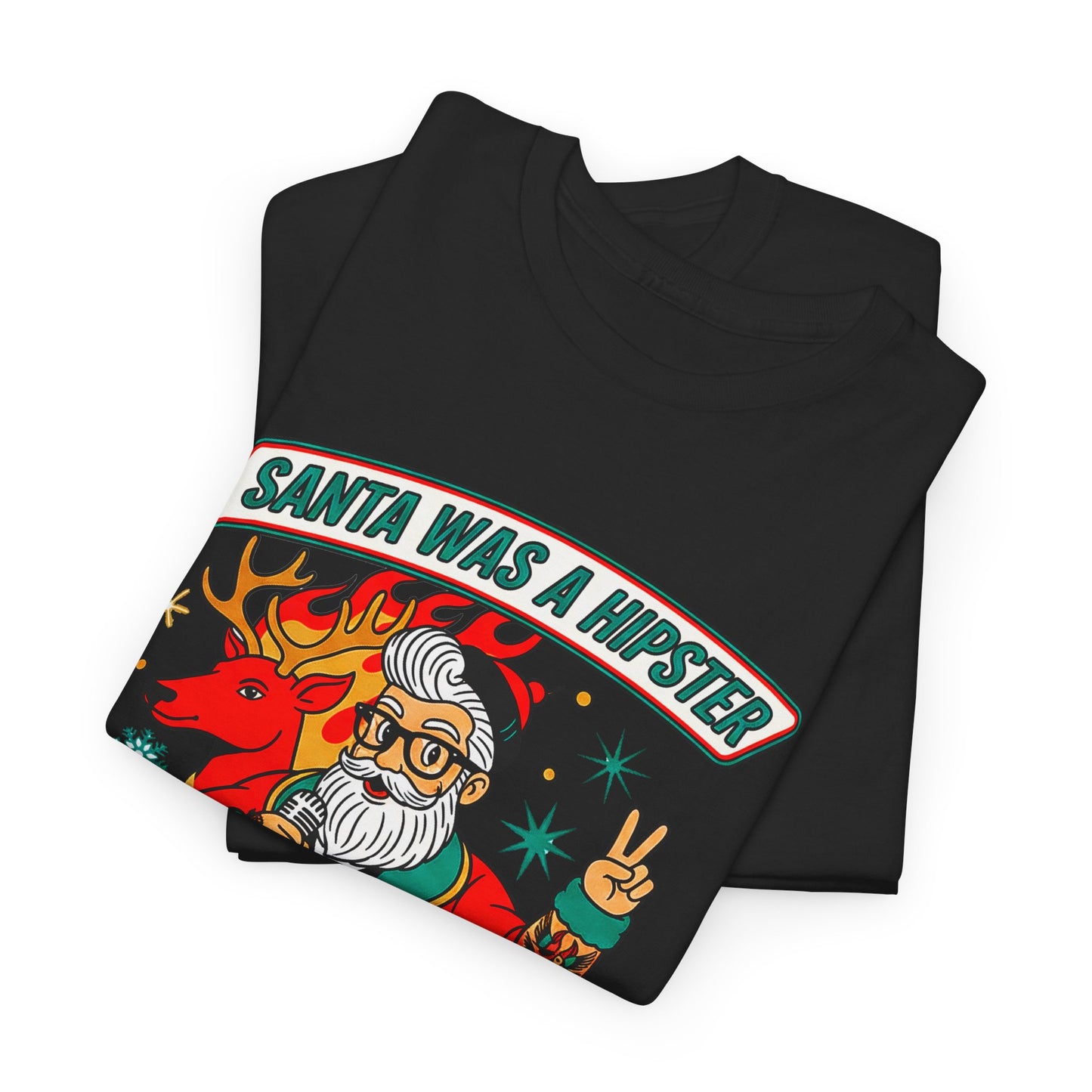 Santa Was A Hipster Christmas T-shirt - Retro Au Go Go