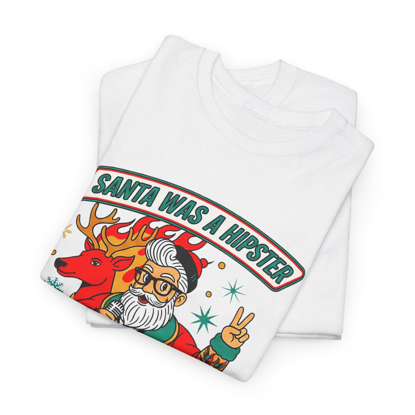 Santa Was A Hipster Christmas T-shirt - Retro Au Go Go
