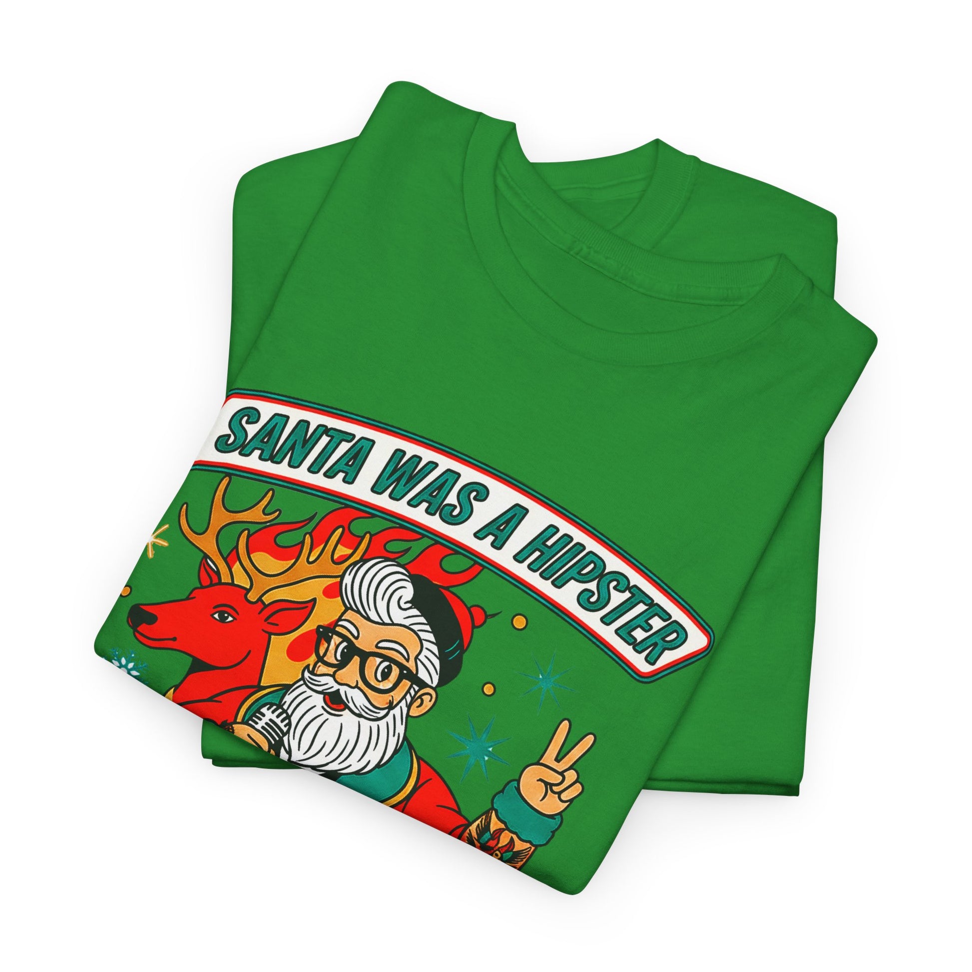 Santa Was A Hipster Christmas T-shirt - Retro Au Go Go