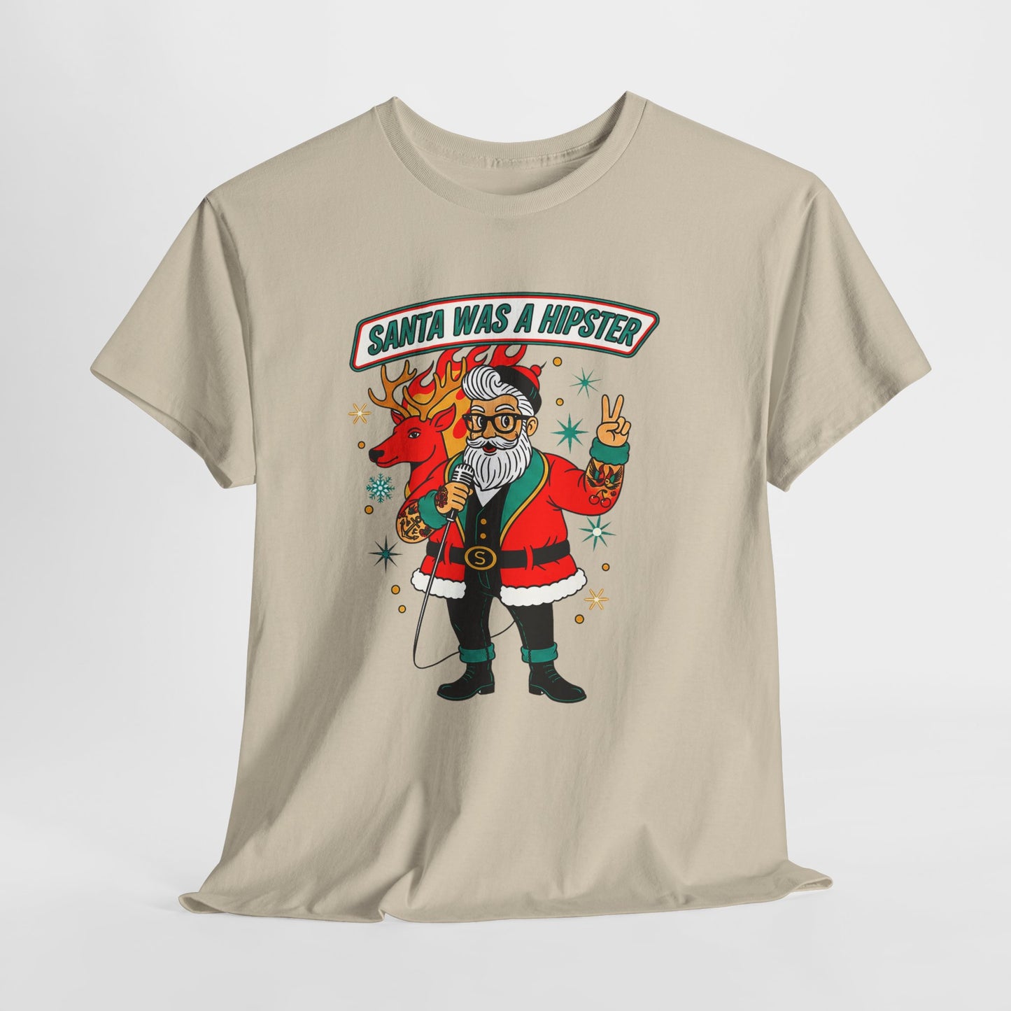Santa Was A Hipster Christmas T-shirt - Retro Au Go Go