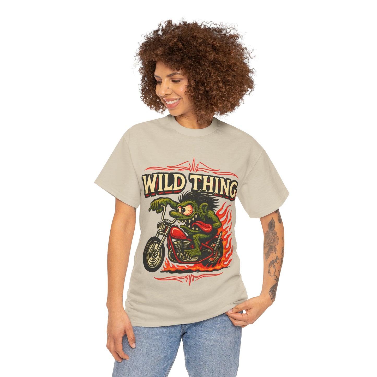 Wild Thing – Fire - Breathing Greaser Biker from Hell’s Highway T-Shirt - Retro Au Go Go