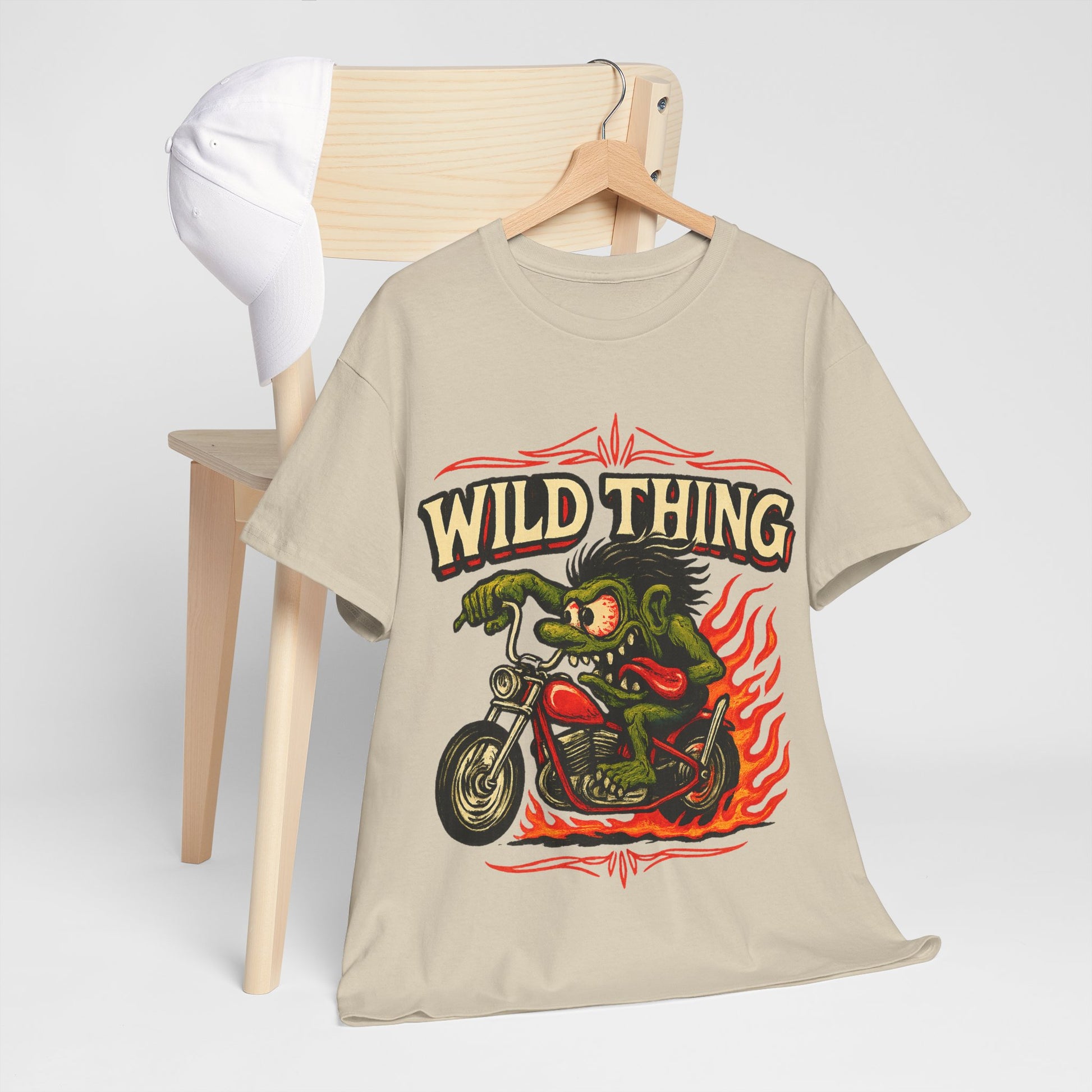 Wild Thing – Fire - Breathing Greaser Biker from Hell’s Highway T-Shirt - Retro Au Go Go
