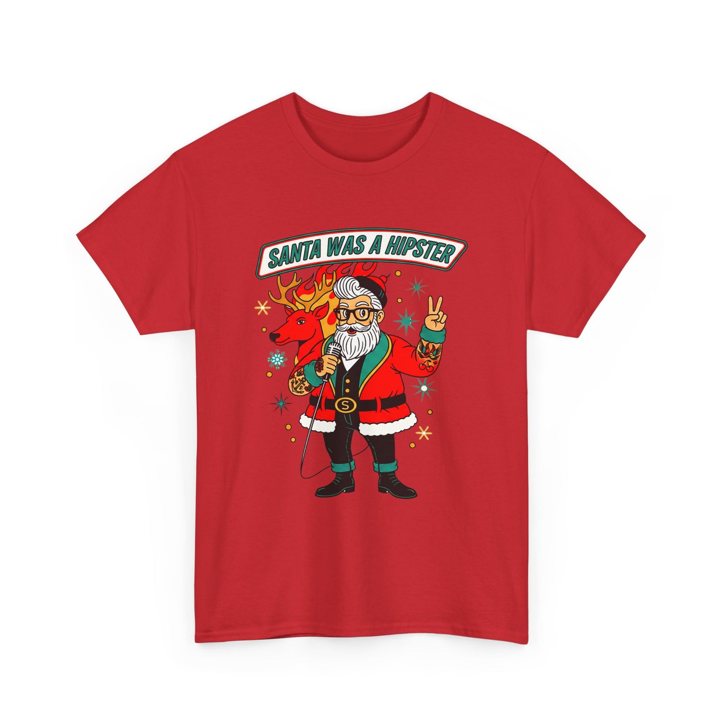 Santa Was A Hipster Christmas T-shirt - Retro Au Go Go