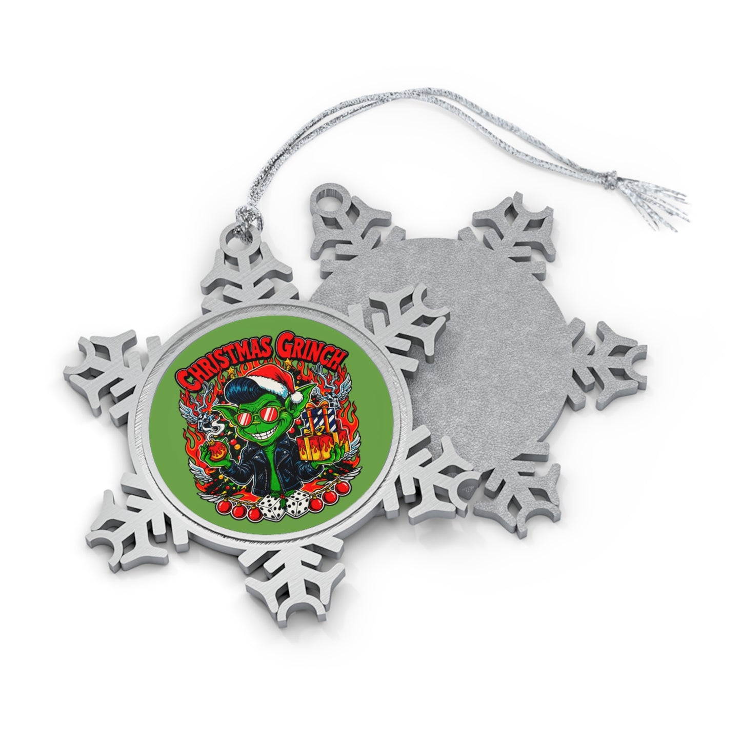 Pewter Snowflake Ornament — "Christmas Grinch" Holiday Tree Decoration - Retro Au Go Go