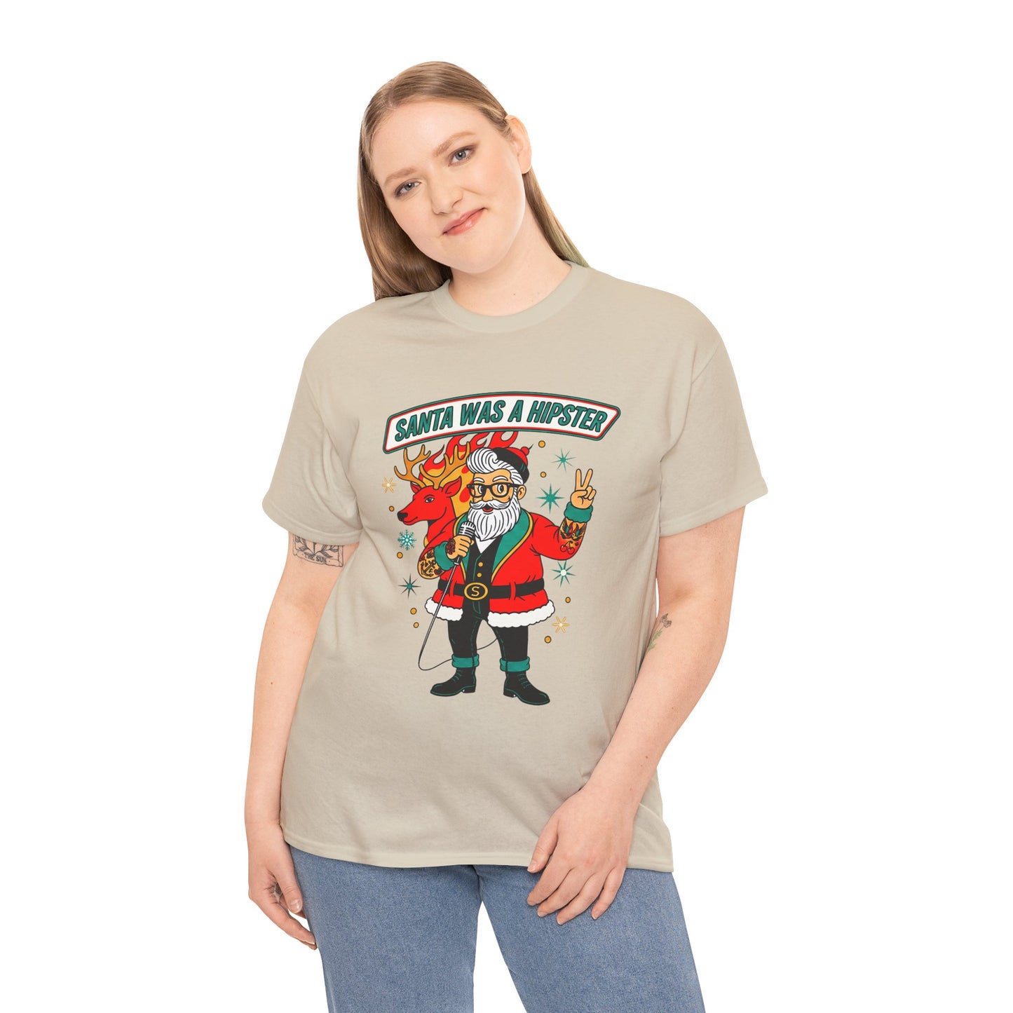 Santa Was A Hipster Christmas T-shirt - Retro Au Go Go
