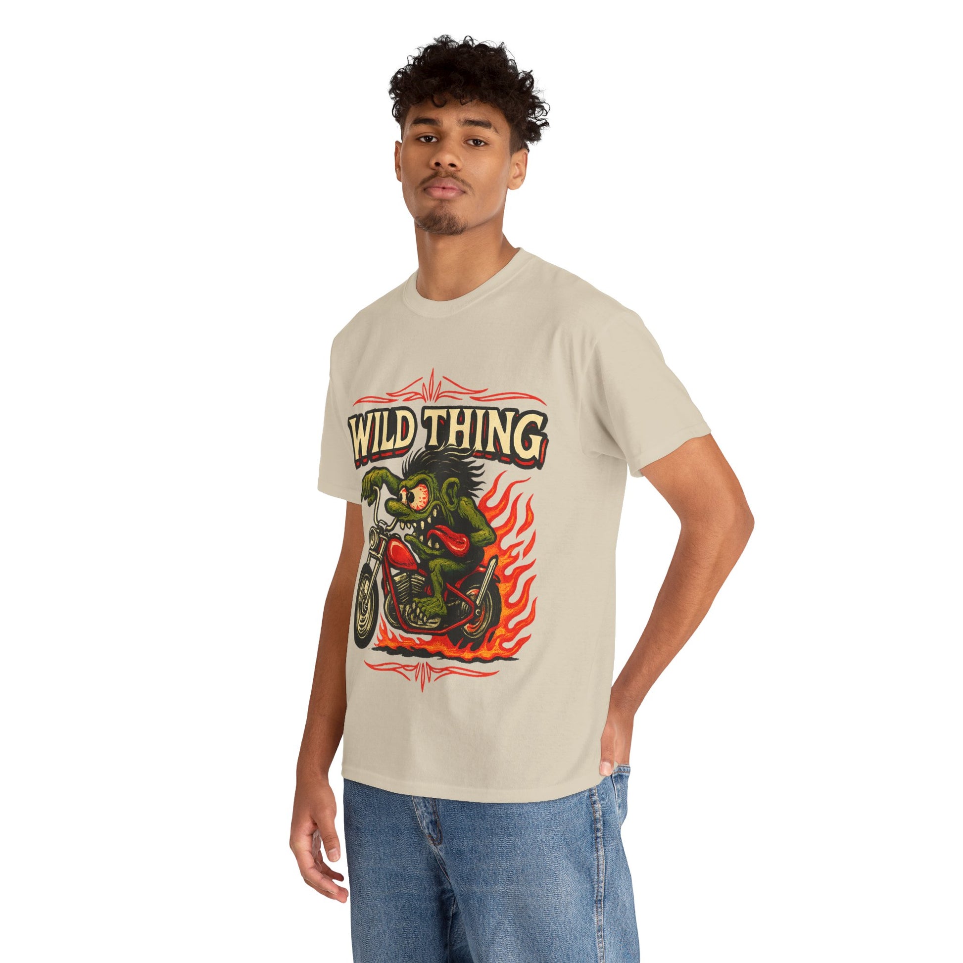 Wild Thing – Fire - Breathing Greaser Biker from Hell’s Highway T-Shirt - Retro Au Go Go