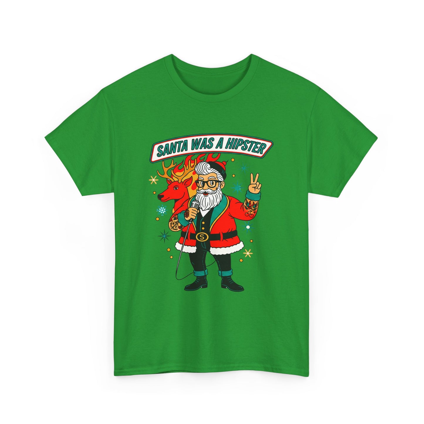 Santa Was A Hipster Christmas T-shirt - Retro Au Go Go