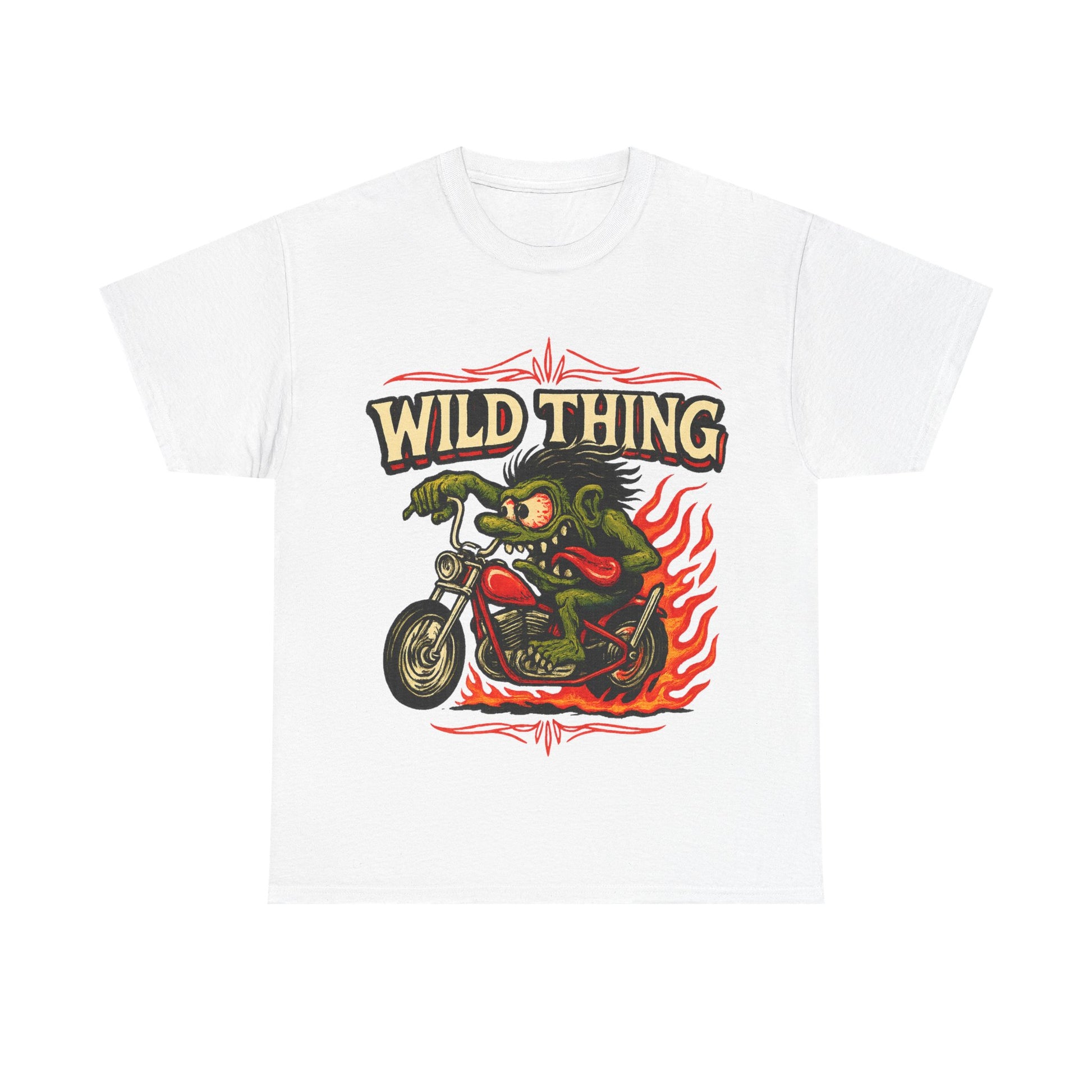 Wild Thing – Fire - Breathing Greaser Biker from Hell’s Highway T-Shirt - Retro Au Go Go