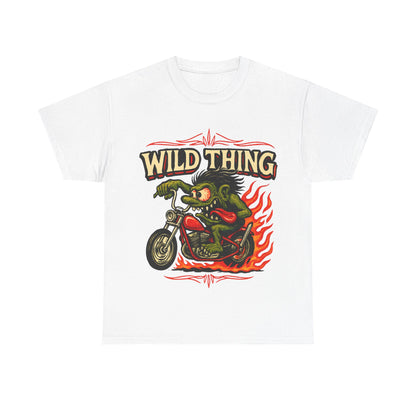 Wild Thing – Fire - Breathing Greaser Biker from Hell’s Highway T-Shirt - Retro Au Go Go