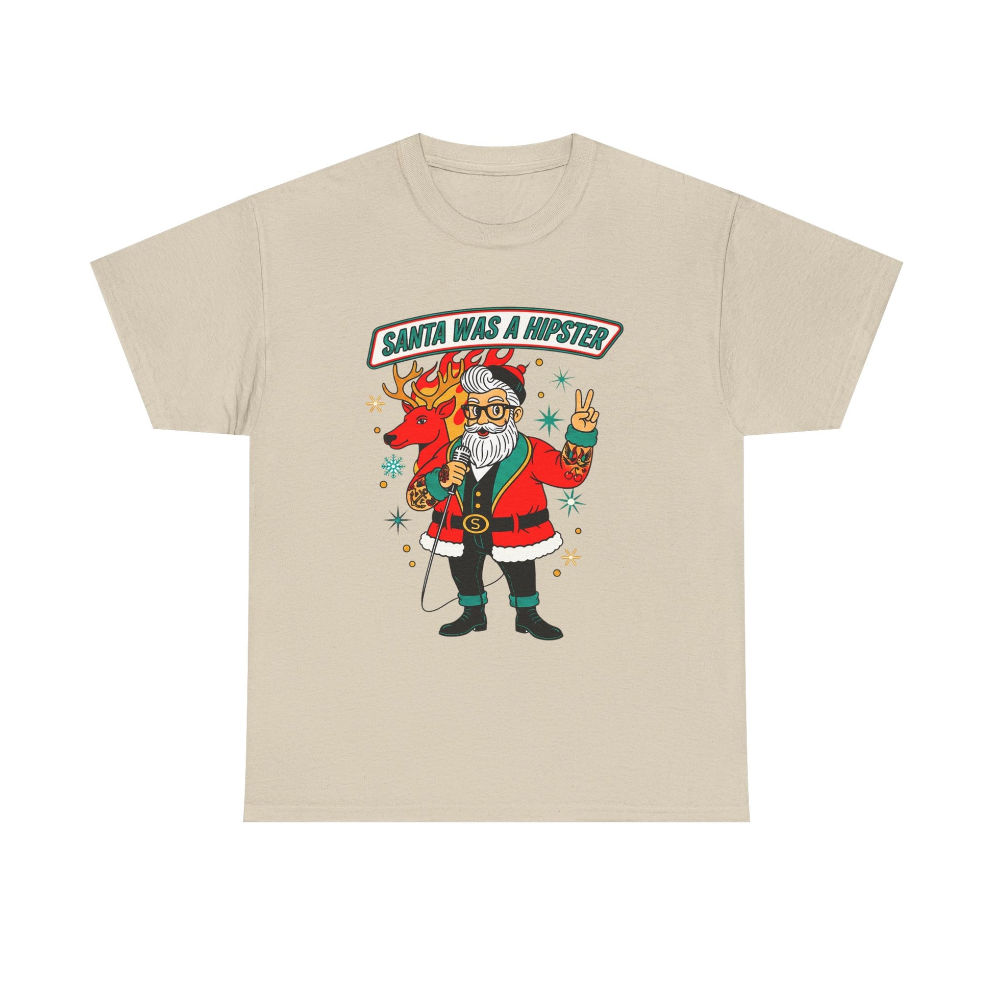 Santa Was A Hipster Christmas T-shirt - Retro Au Go Go