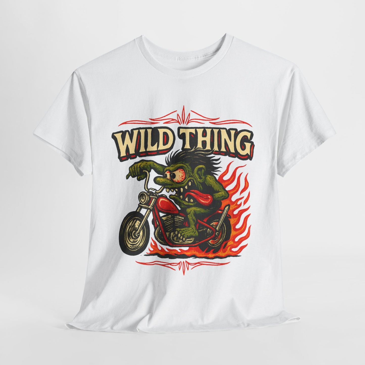 Wild Thing – Fire - Breathing Greaser Biker from Hell’s Highway T-Shirt - Retro Au Go Go