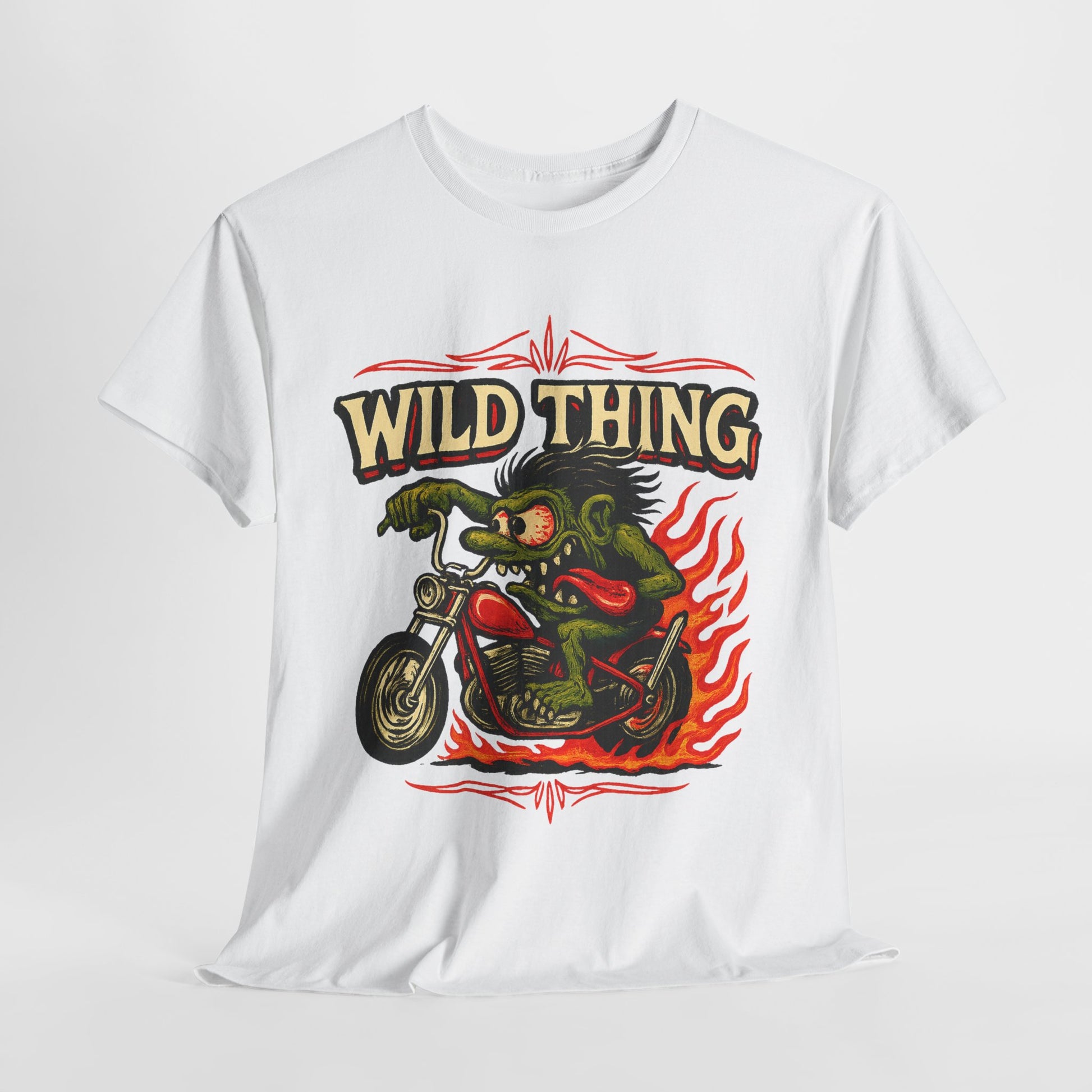 Wild Thing – Fire - Breathing Greaser Biker from Hell’s Highway T-Shirt - Retro Au Go Go
