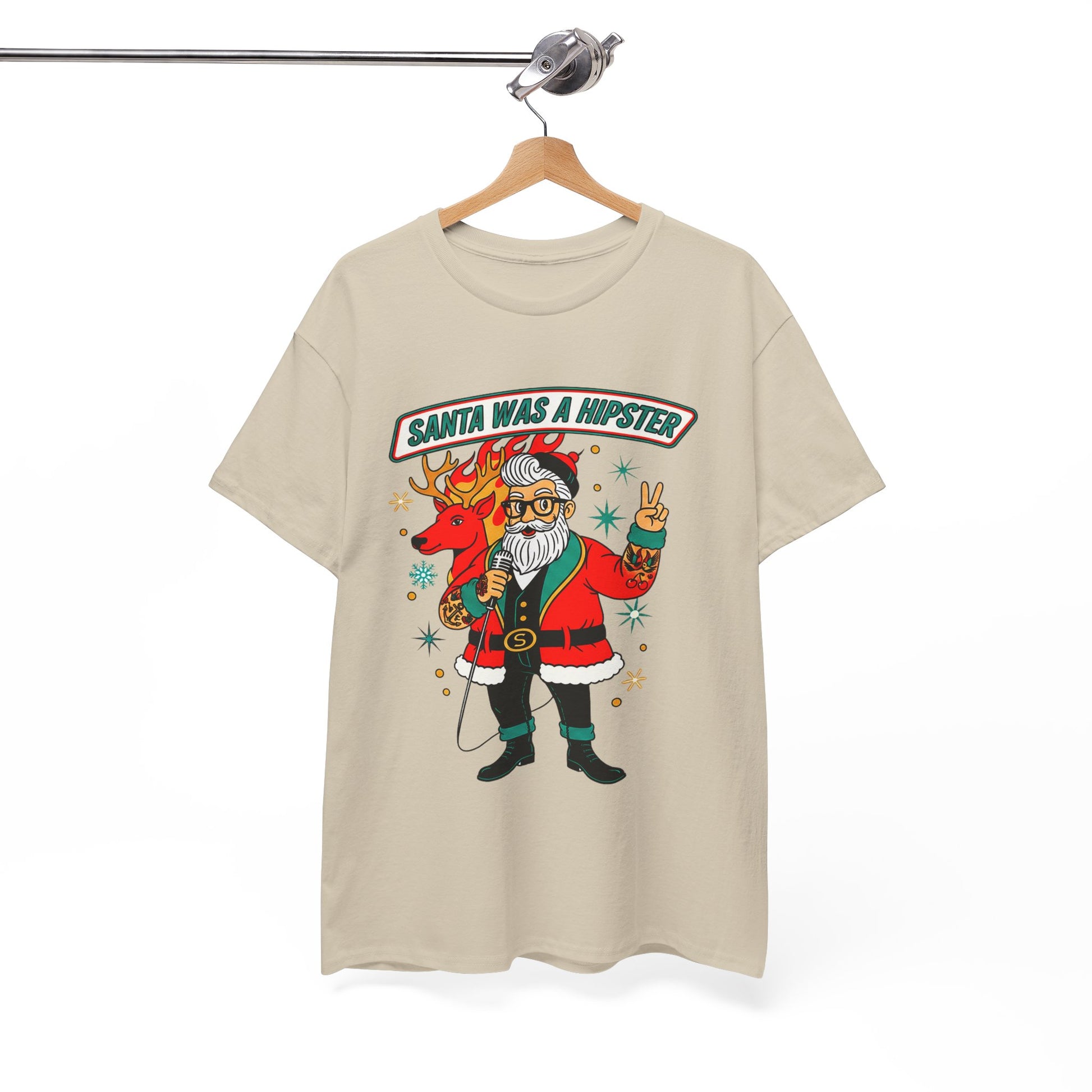 Santa Was A Hipster Christmas T-shirt - Retro Au Go Go