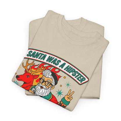 Santa Was A Hipster Christmas T-shirt - Retro Au Go Go
