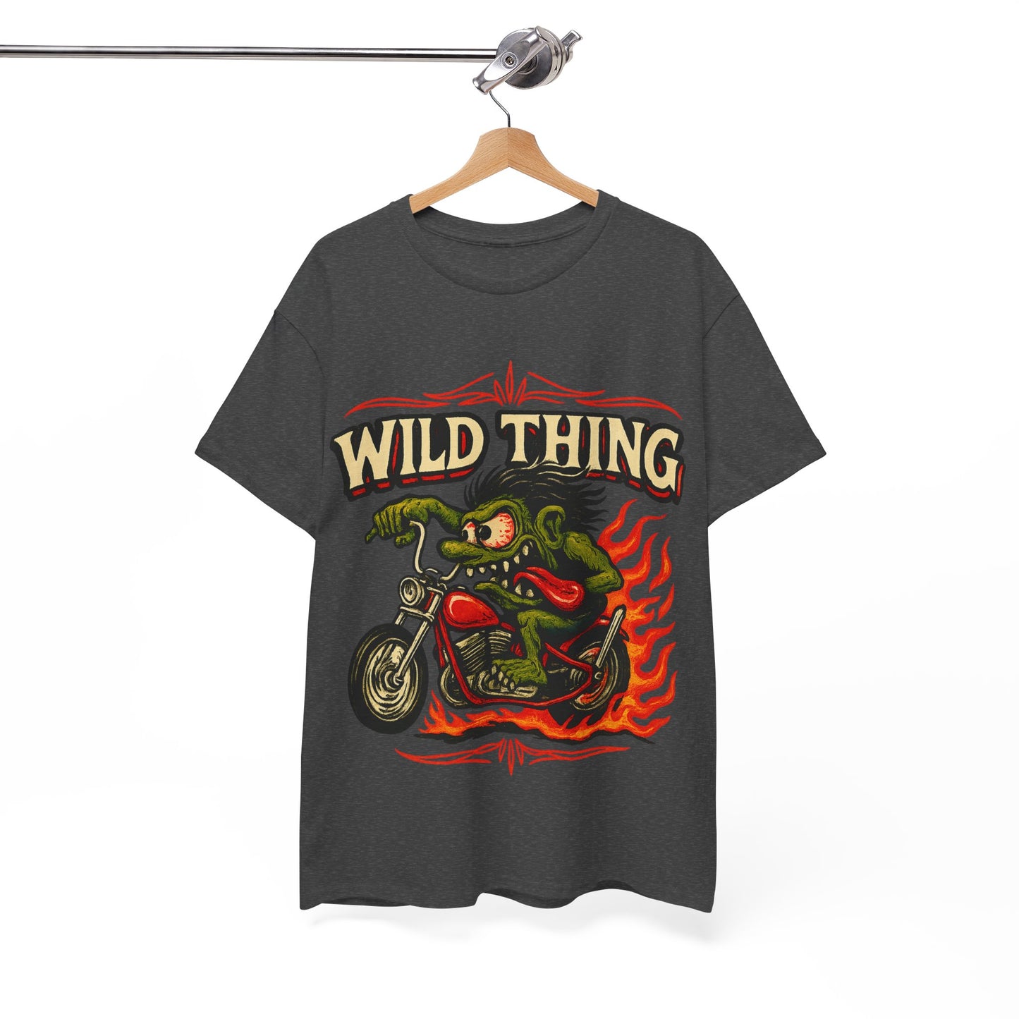 Wild Thing – Fire - Breathing Greaser Biker from Hell’s Highway T-Shirt - Retro Au Go Go
