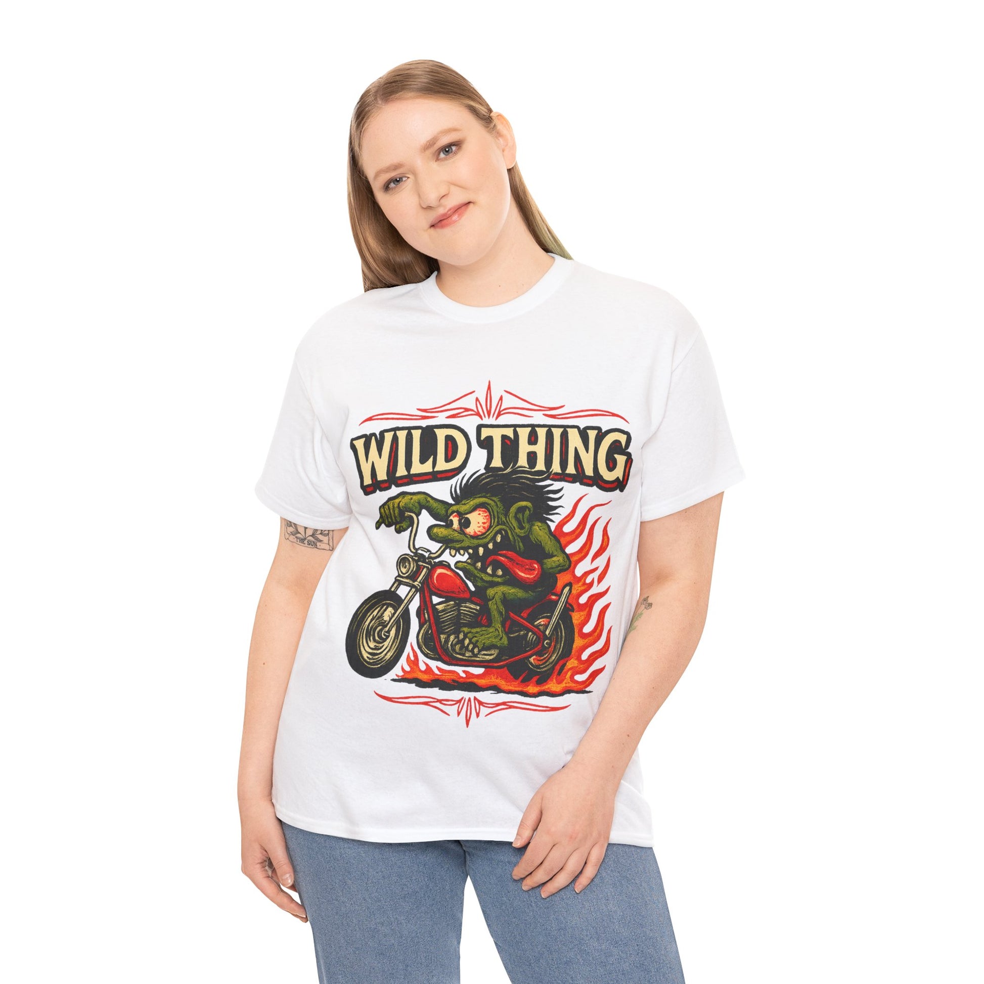 Wild Thing – Fire - Breathing Greaser Biker from Hell’s Highway T-Shirt - Retro Au Go Go