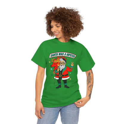 Santa Was A Hipster Christmas T-shirt - Retro Au Go Go
