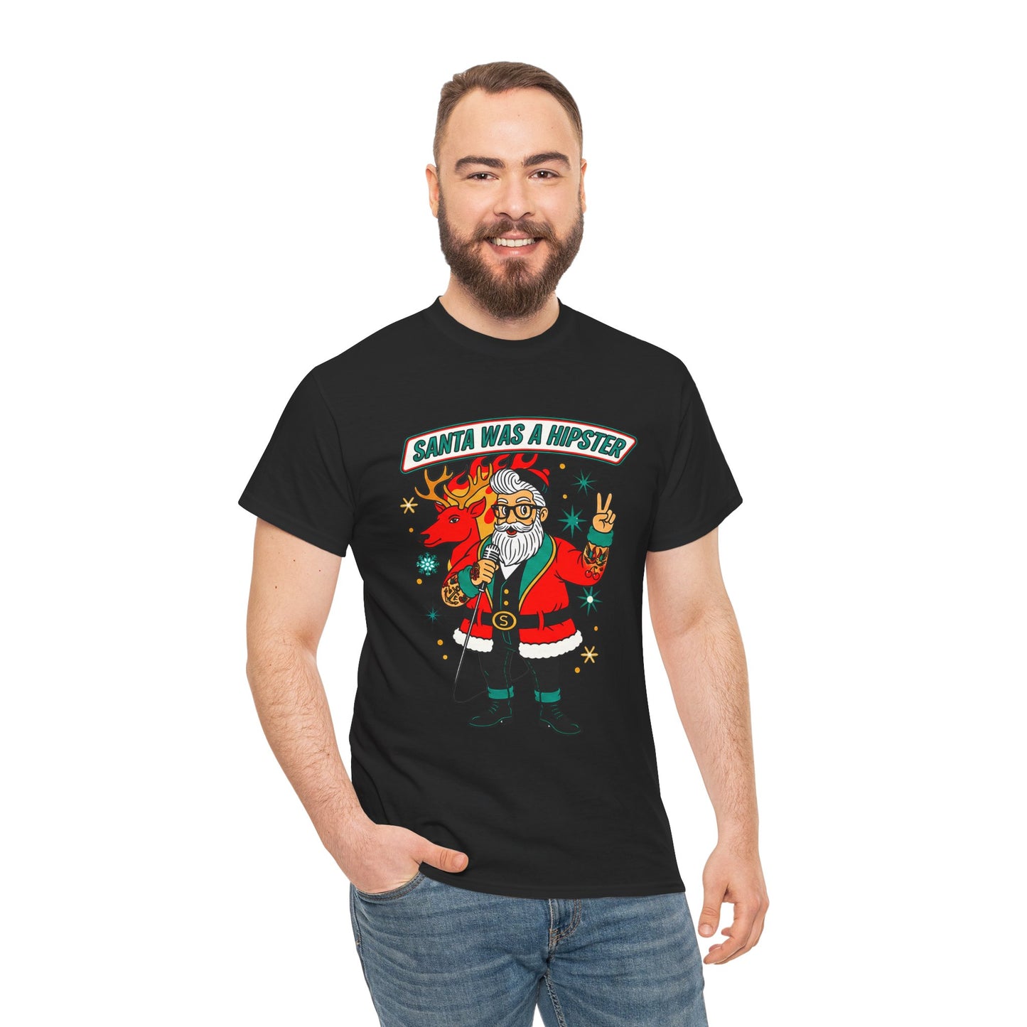 Santa Was A Hipster Christmas T-shirt - Retro Au Go Go