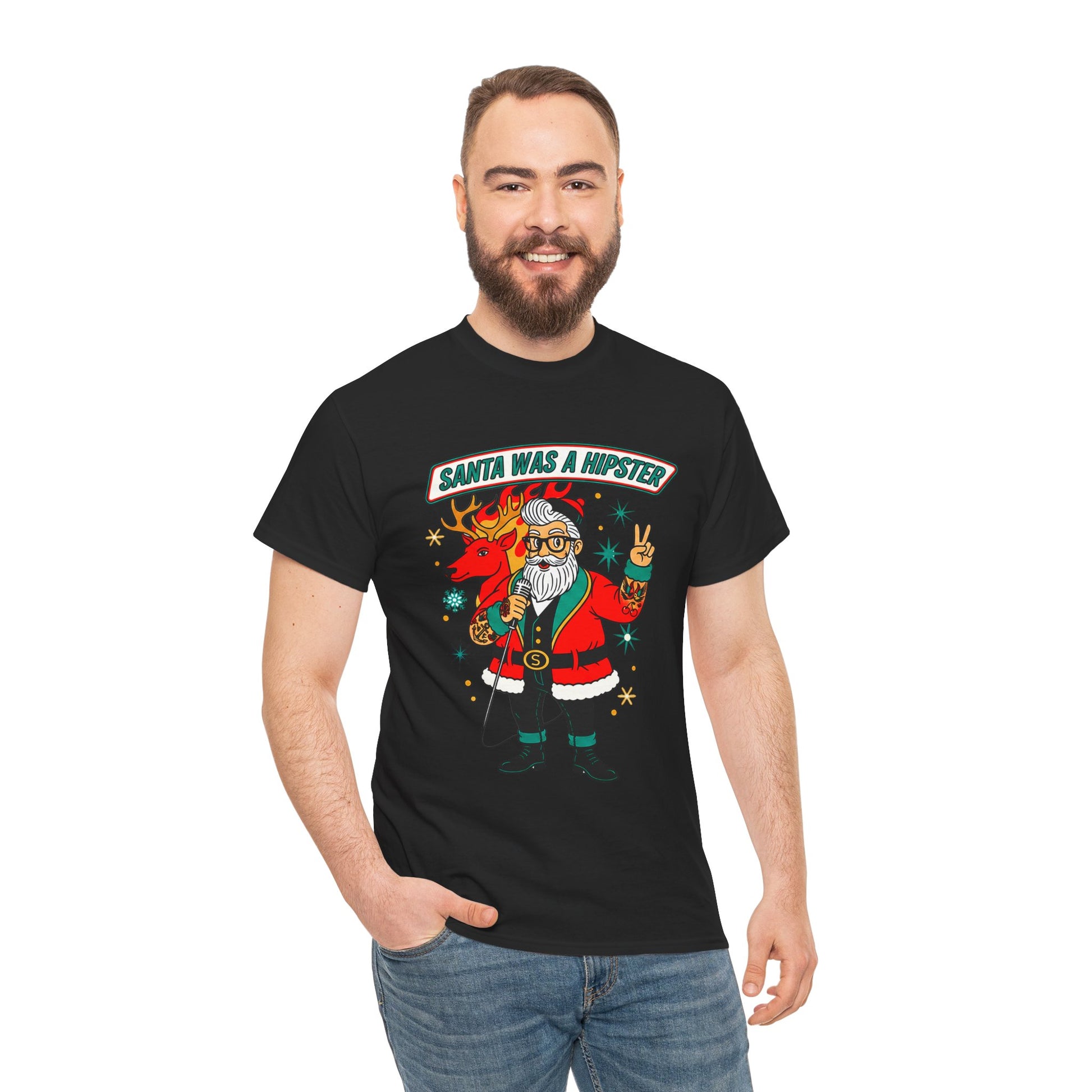 Santa Was A Hipster Christmas T-shirt - Retro Au Go Go