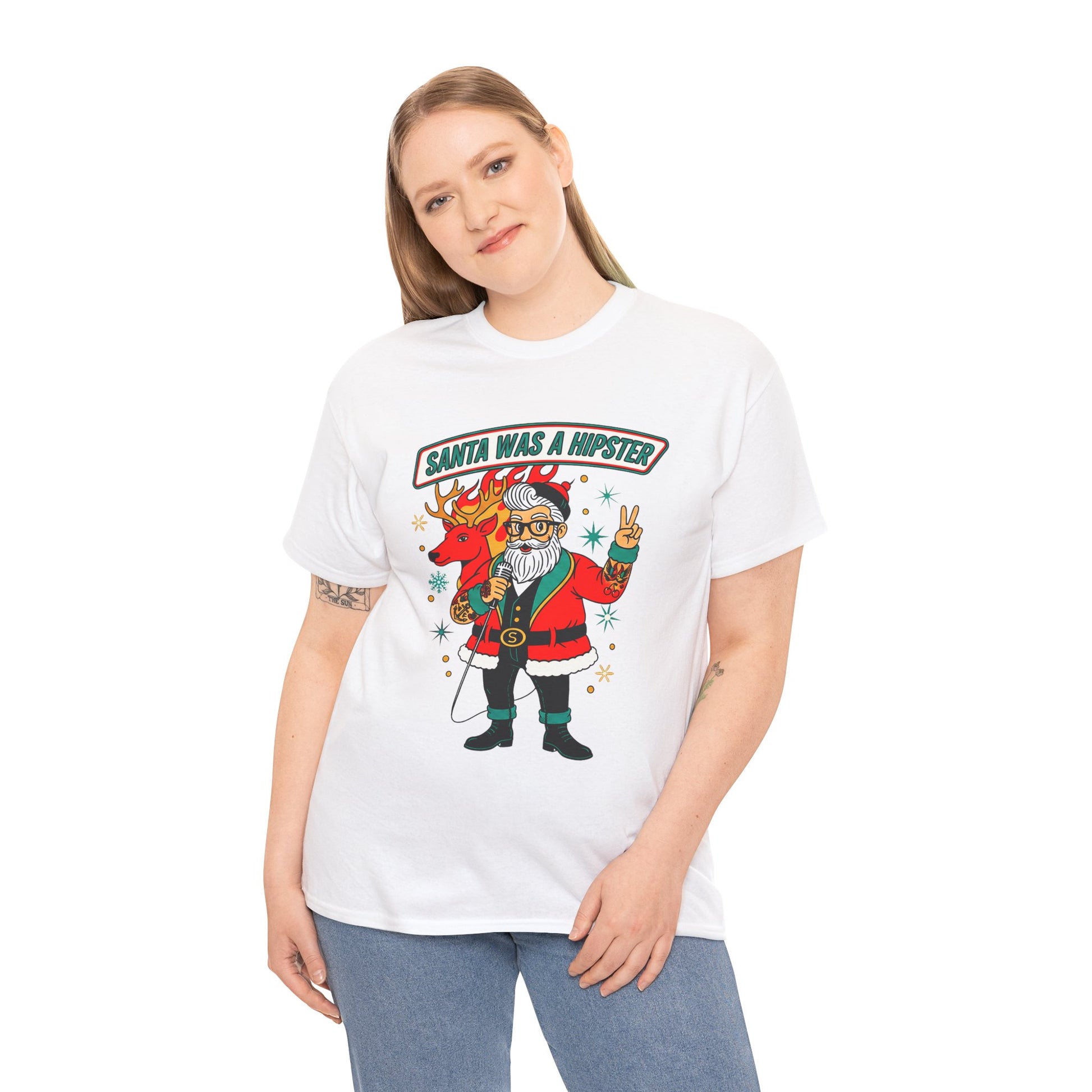Santa Was A Hipster Christmas T-shirt - Retro Au Go Go