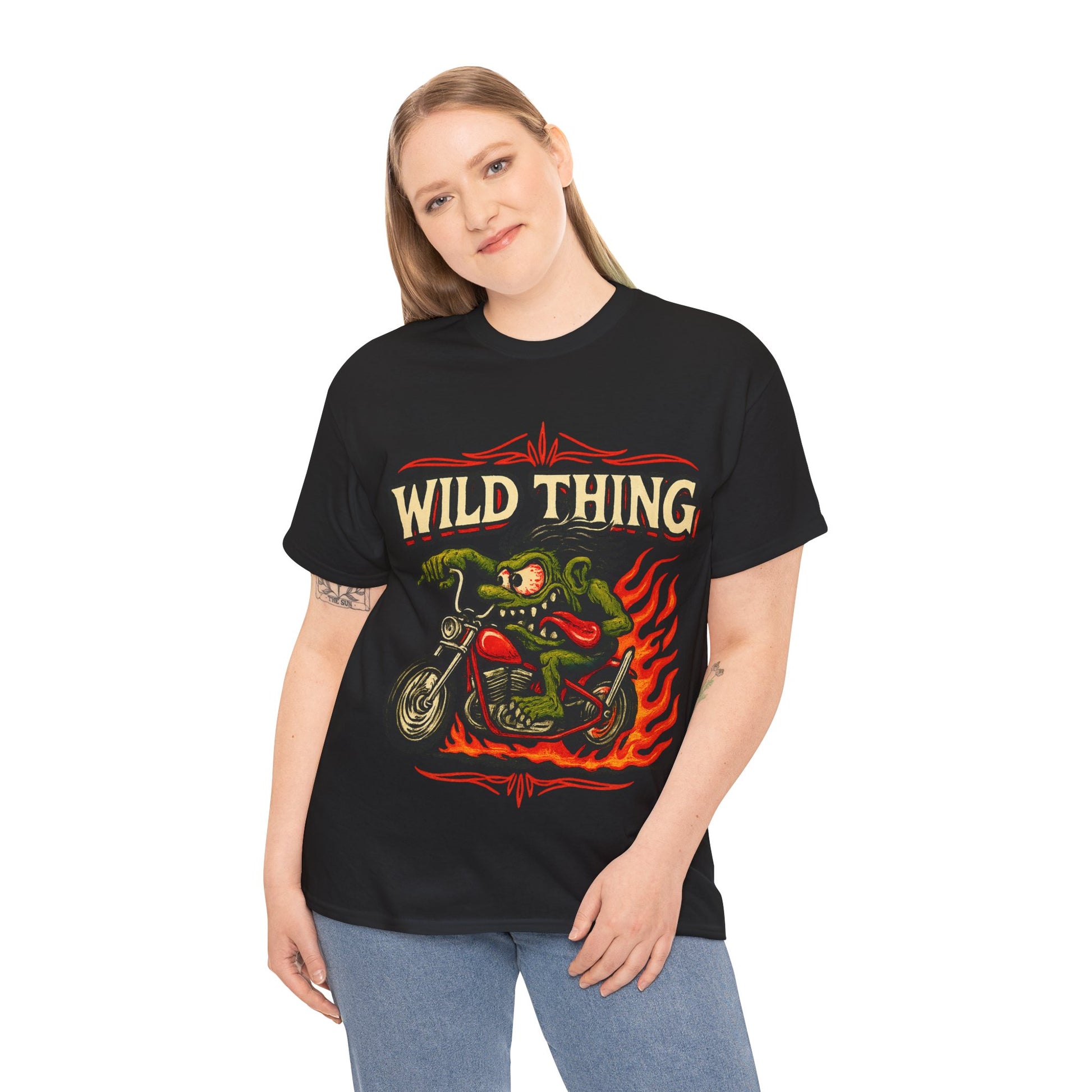 Wild Thing – Fire - Breathing Greaser Biker from Hell’s Highway T-Shirt - Retro Au Go Go