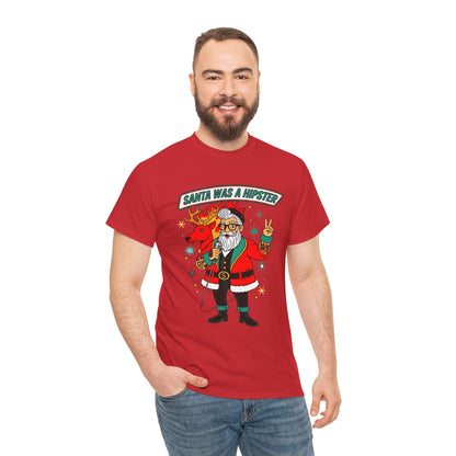 Santa Was A Hipster Christmas T-shirt - Retro Au Go Go